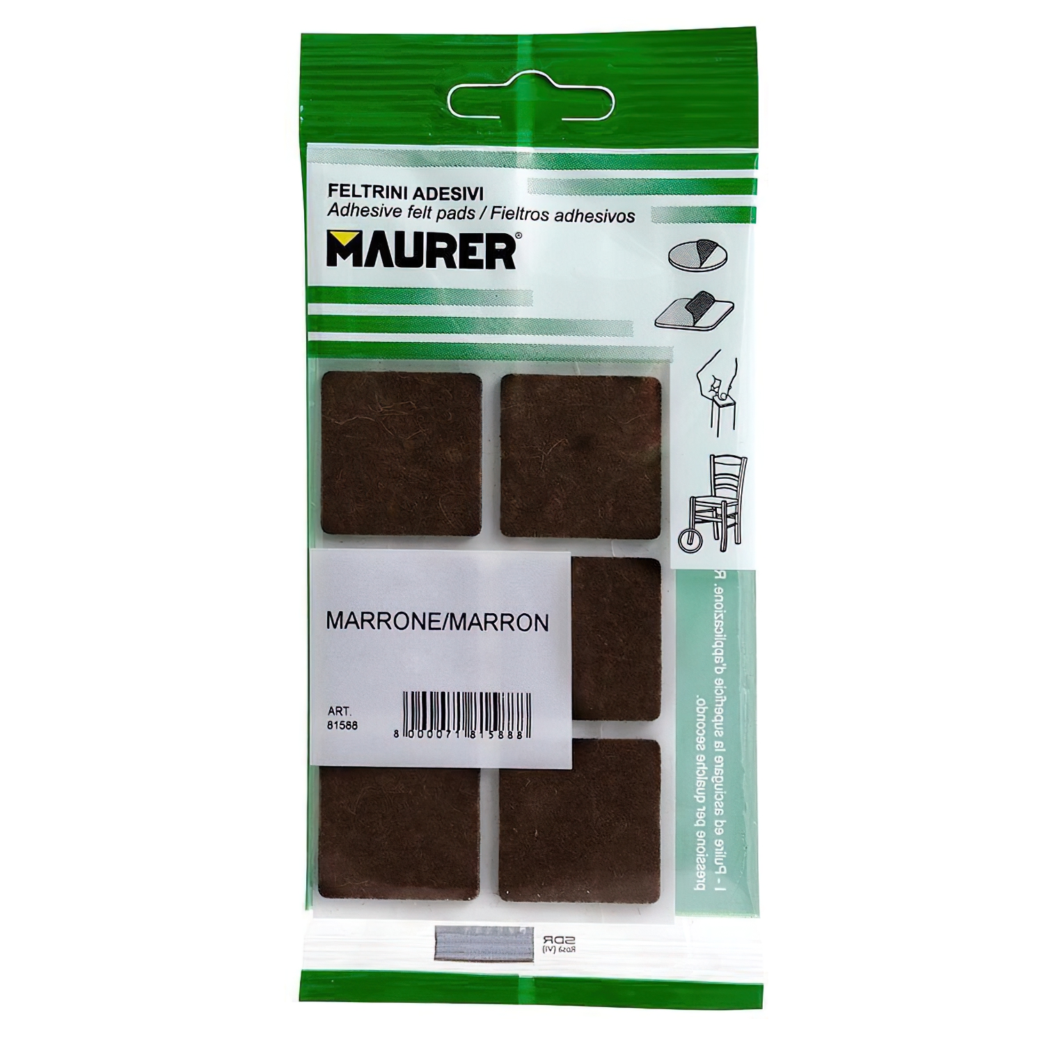 Fieltro Adhesivo 30 x 30 mm (Blister  6 Piezas) Marrn