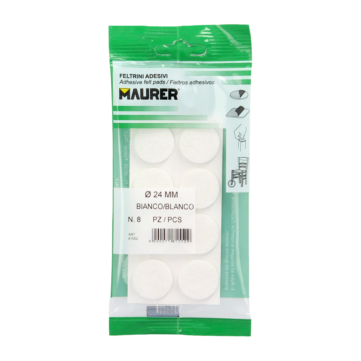 Fieltro Adhesivo  24 mm, (Blister 8 Piezas) Blanco