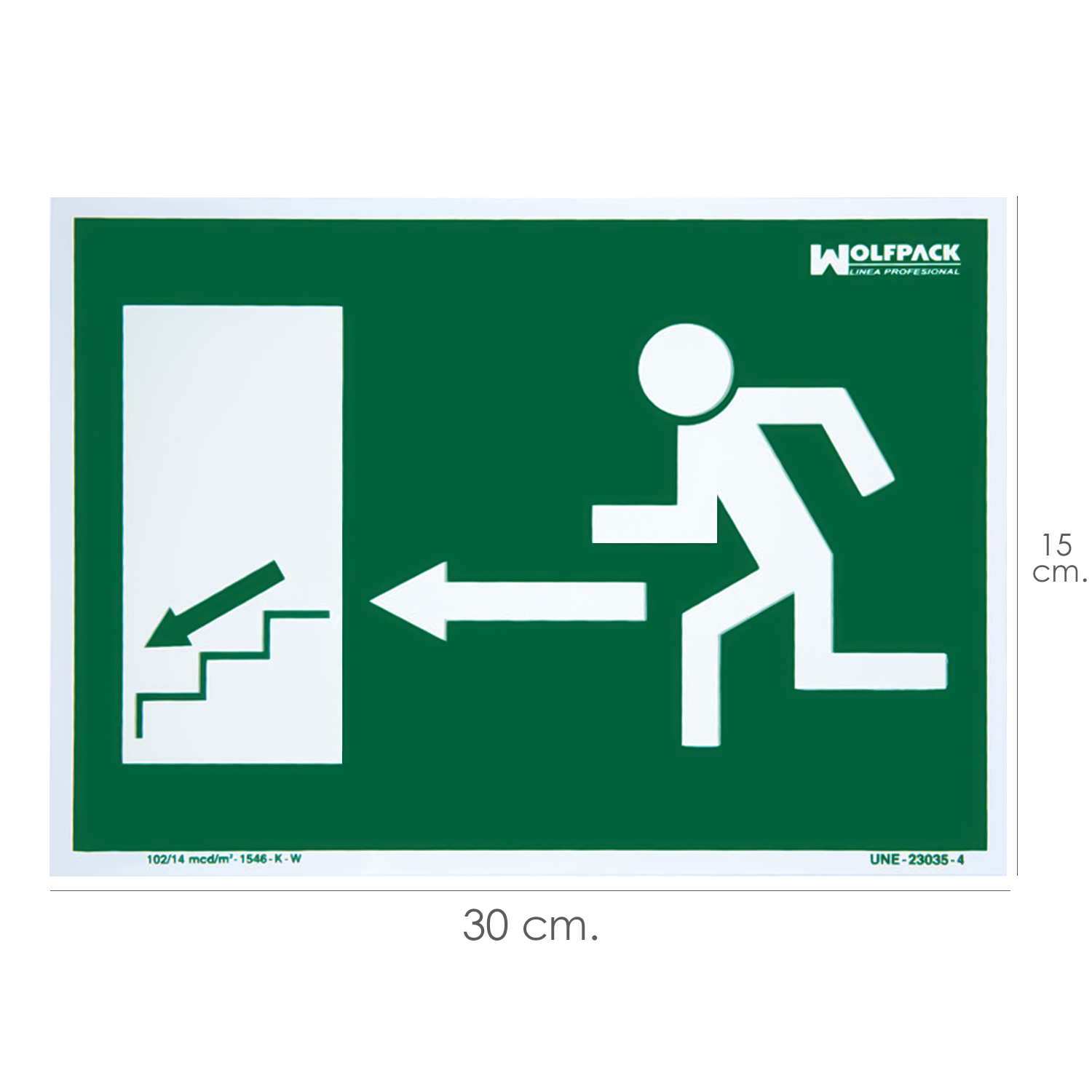 Cartel / Seal Fluorescente Salida Escalera Izquierda Abajo 21x30 cm,