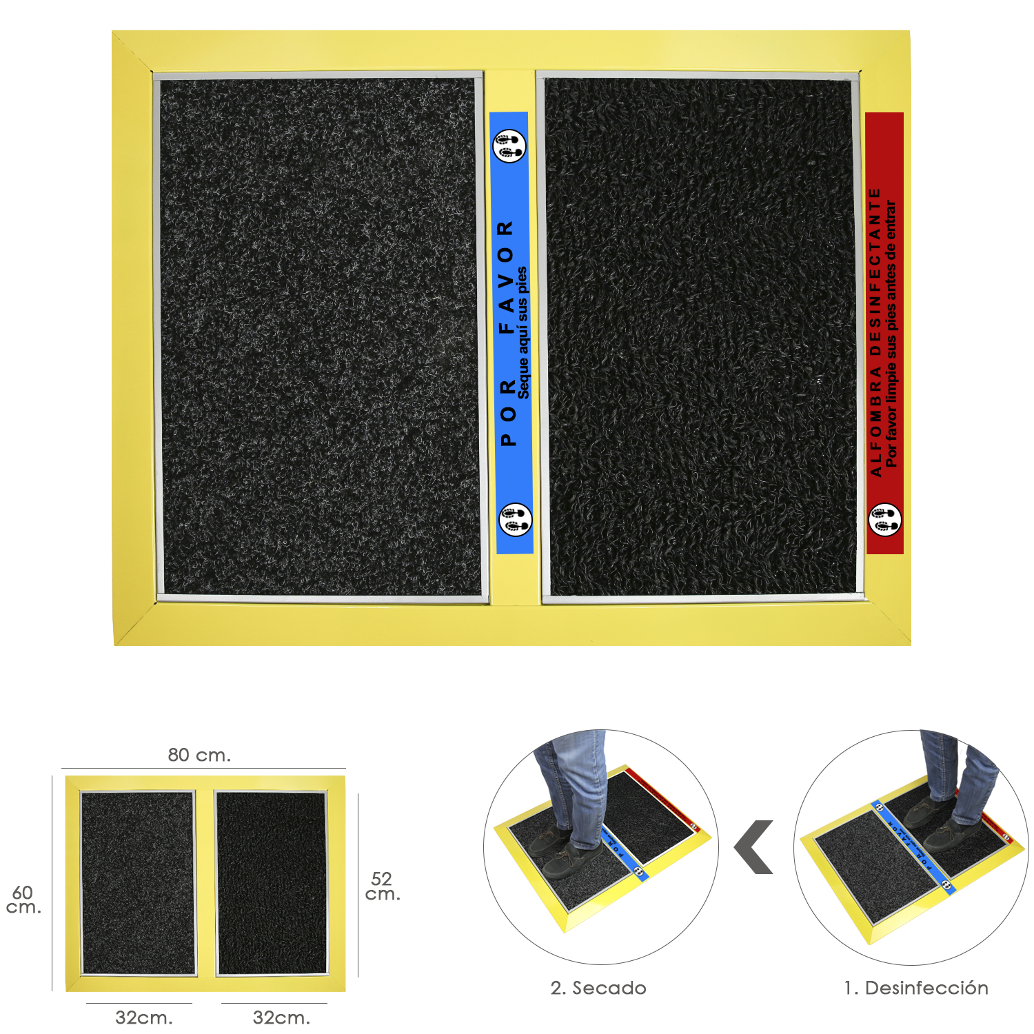 Alfombra Desinfectante Zapatos Con Secado 80x60 cm, uso Profesional / Domestico