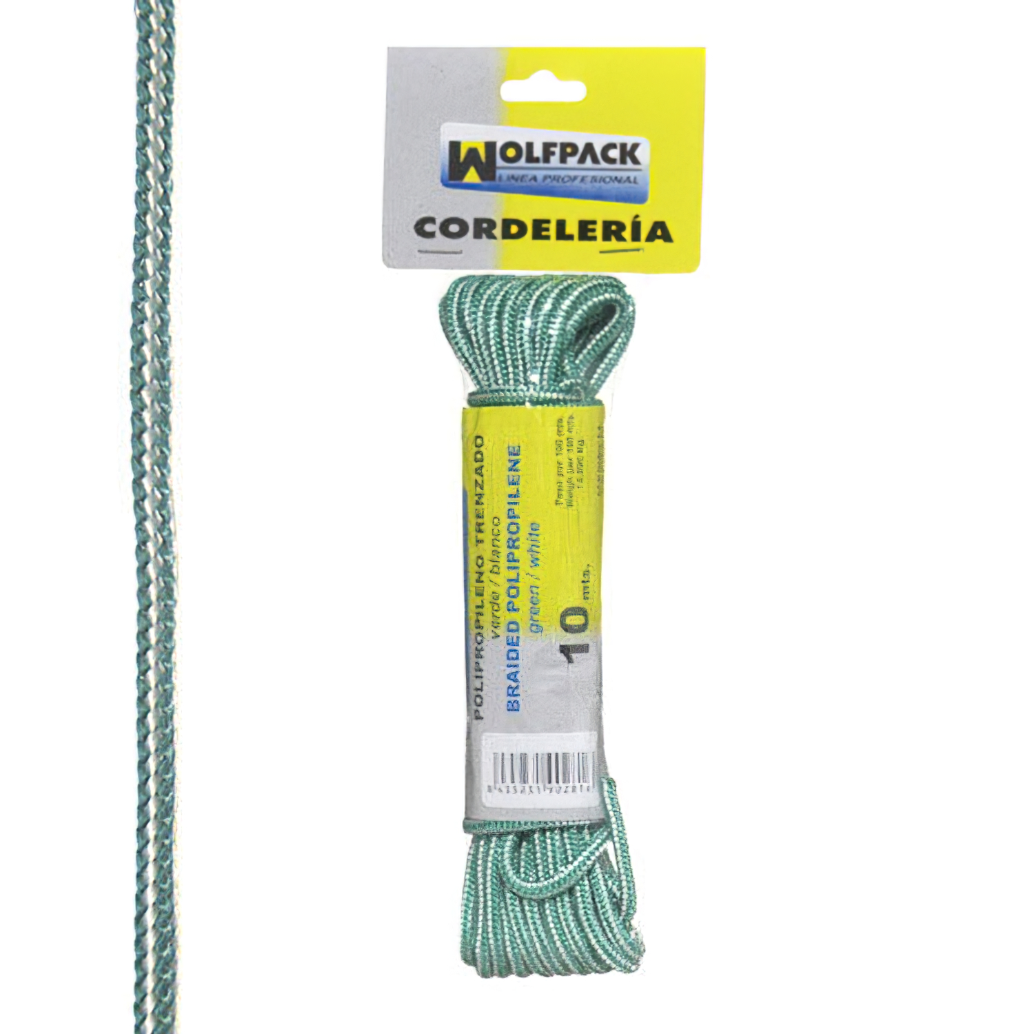 Cuerda Trenzada Polipropileno Blanca / Verde (Madeja 10 m,)