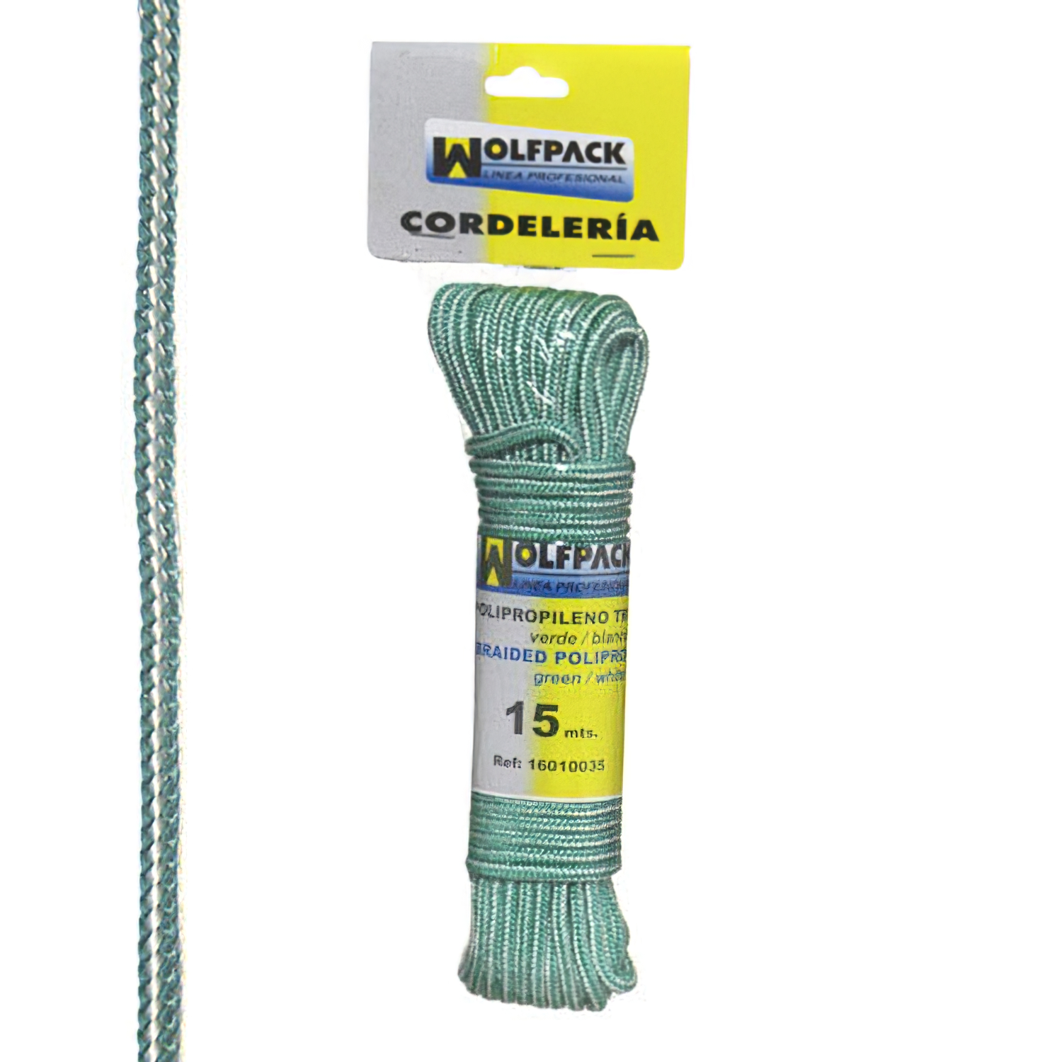 Cuerda Trenzada Polipropileno Blanca / Verde (Madeja 15 m,)