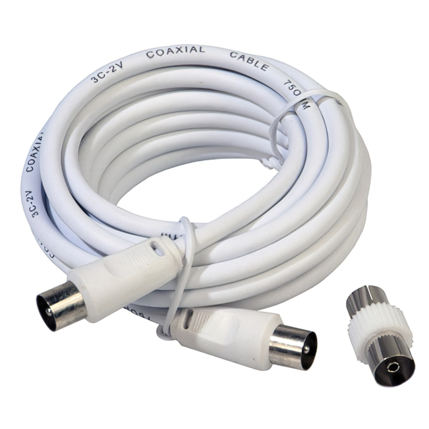 ProlongacinTV Video Macho-Macho 3 metros /  9,5 mm, Con Adaptador Macho-Hembra Blanco