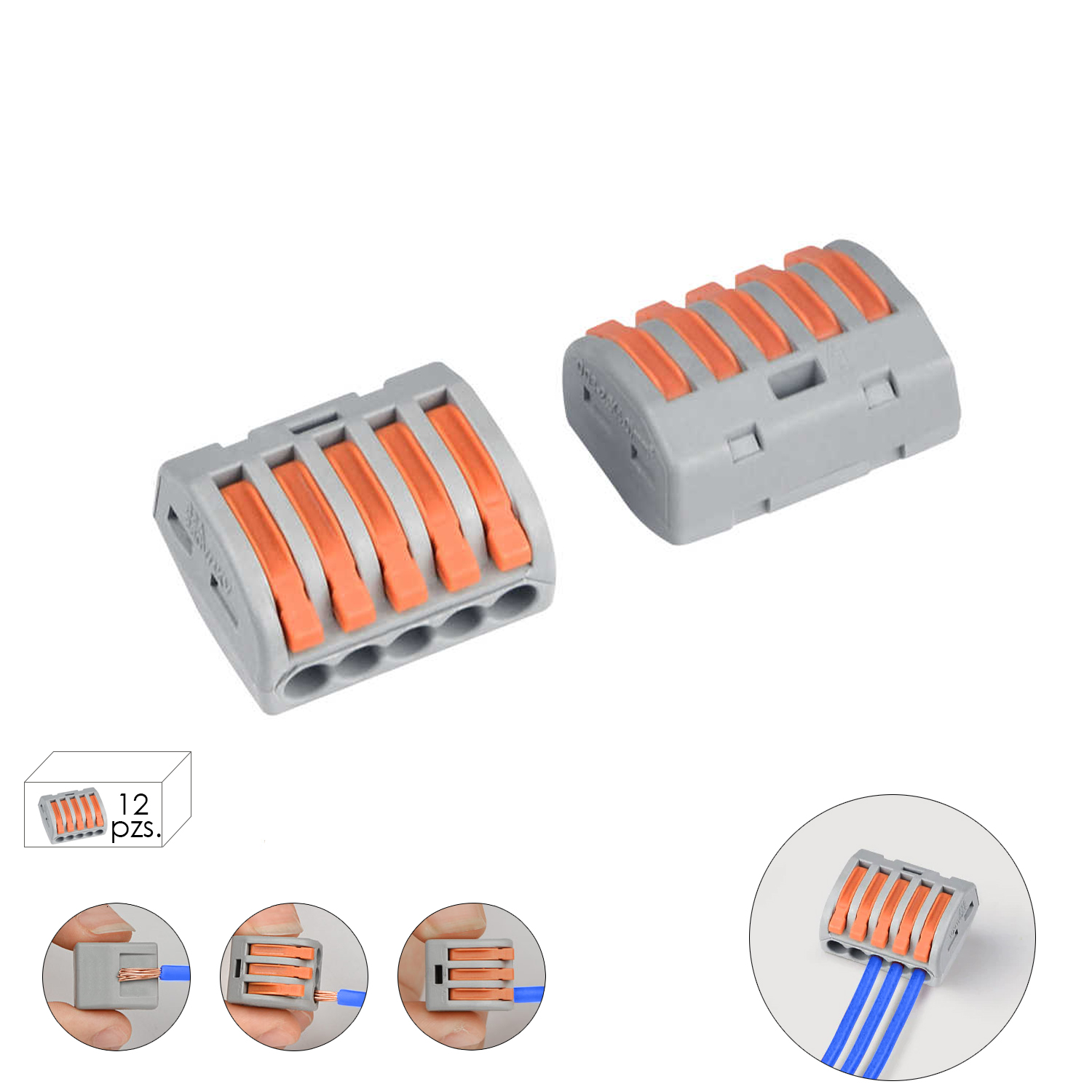 Regleta Conexion Rapida, Conexion Electrica 5 polos, 4mmØ, 12 unidades,