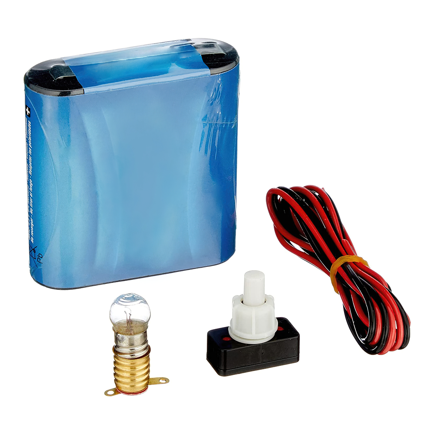 Kit Elctrico Escolar, Set para el Colegio, Pila Petaca 4,5V, Interruptor 220V, Cable y Bombilla,