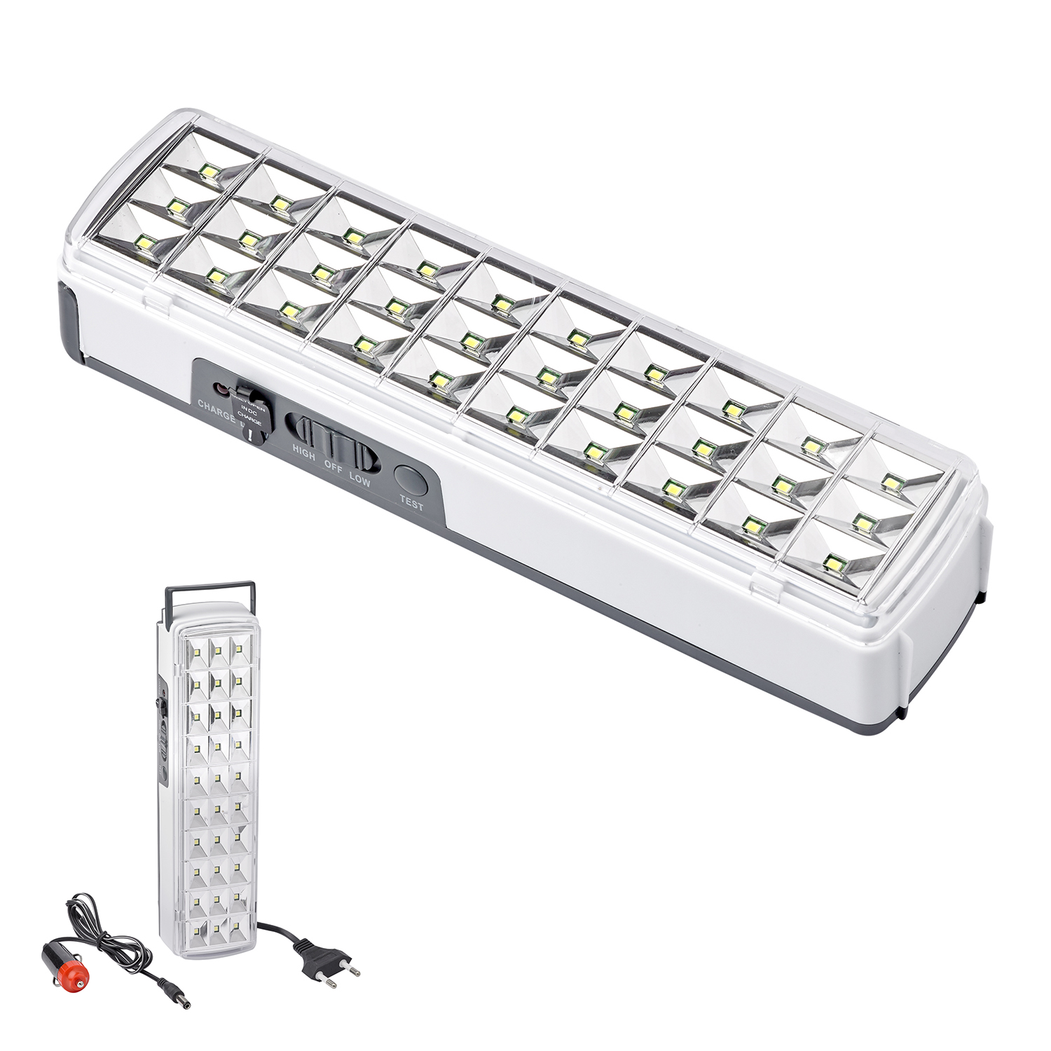 Linterna LED / Lampara De Emergencia Con enchufe / Recargable (1,200 mAh) 150 Lumenes Con Asa y Cargador De Coche