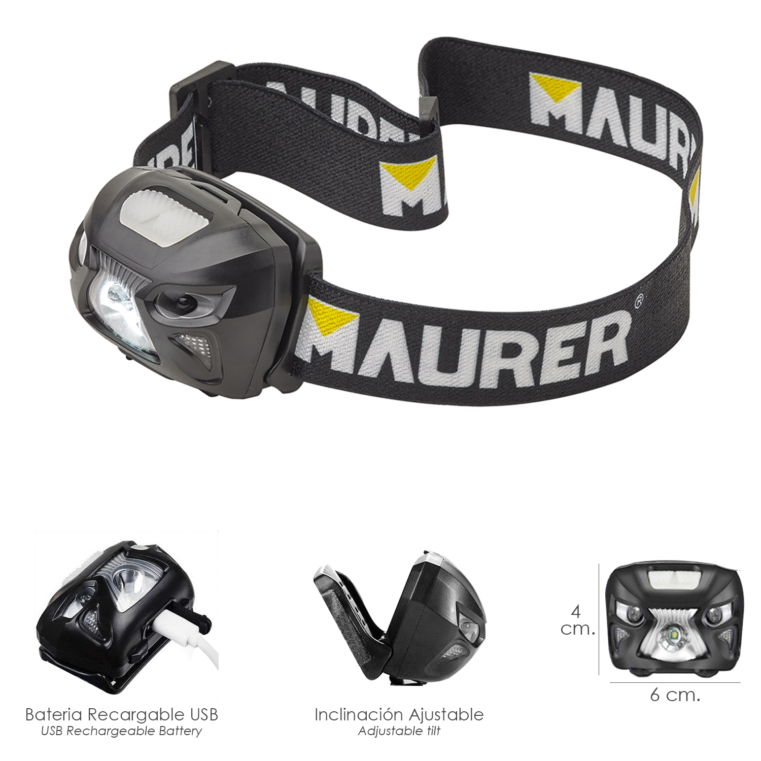 Linterna LED Frontal Cabeza Multifuncin Con Bateria Recargable (1,200 mAh) 120 Lumenes Con Sensor Movimiento