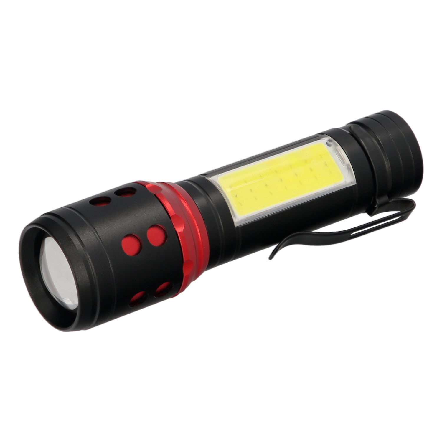 Linterna LED De Mano Mini Aluminio Recargable USB (1,200 mah) 500 Lumenes 5 Watt, Con Funcin Zoom y Clip Sujecin