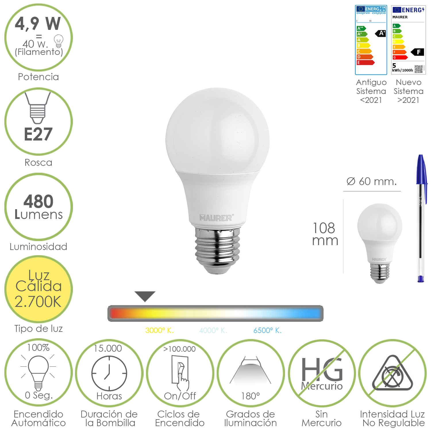 Bombilla Led Filamento Globo Mini Rosca E14, 4,5 Watt, Equivale A 40 Watt, Luz Clida (2700 K,) 470 Lumenes,