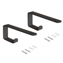 Juego de soportes para estante de madera Shelf con colgador integrado, Acero, Pintado negro