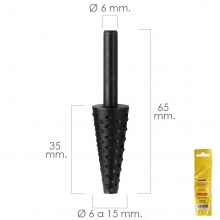 FRESA ROTATIVA PARA MADERA CONICA  6 A 15 MM. PARA TALADRO / FRESADORA