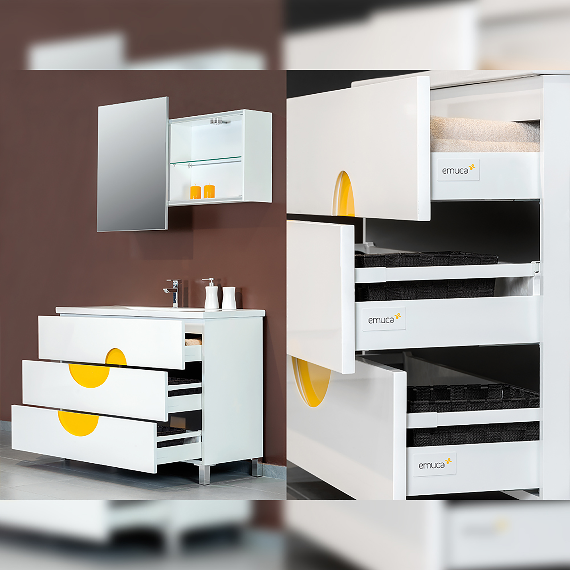 Emuca Kit cajn de cocina Vantage-Q, altura 204 mm, prof. 350 mm, con barandillas, cierre suave, Acero, Blanco