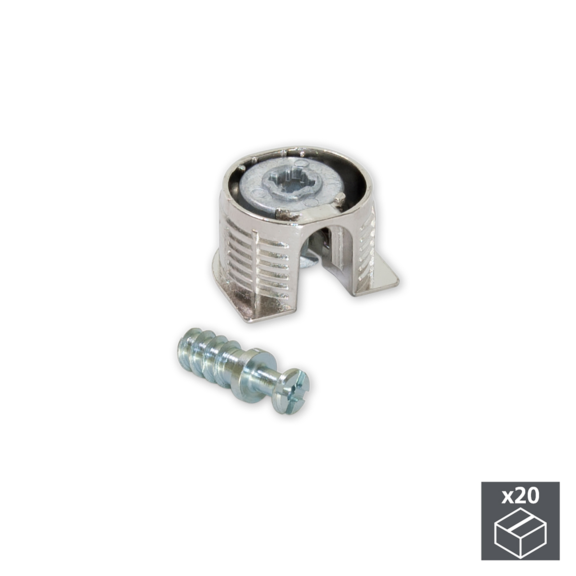 Emuca Enganches para fijacin estantes, D. 20 mm, 12,5 mm, + Pernos D.6mm, 8 mm, Zamak y Acero, Niquelado