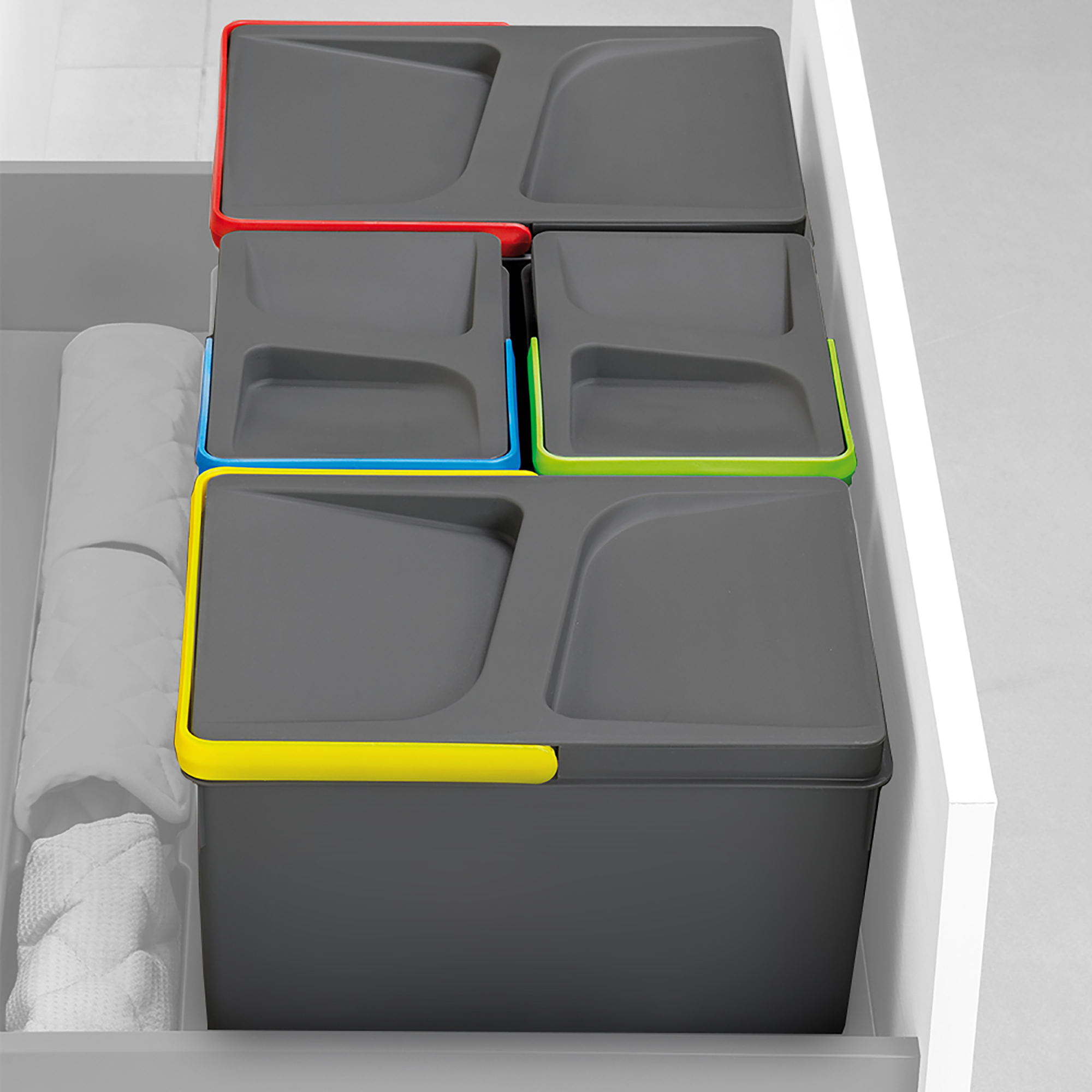 Emuca Contenedores de reciclaje, 15 L + 15 L + 7L + 7 L, mdulo 900 mm, Plstico, Gris antracita