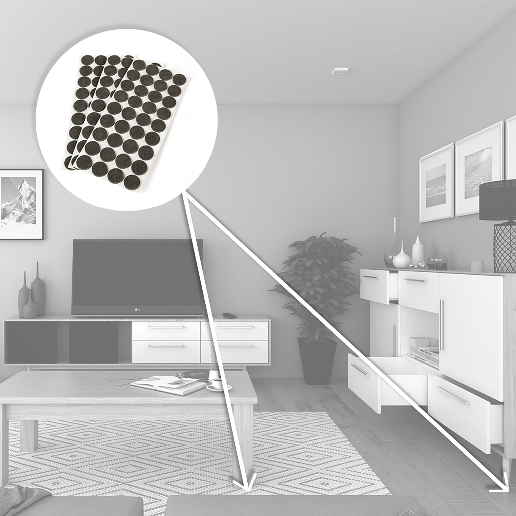 Emuca Fieltro adhesivo para muebles, redondo, D. 40 mm