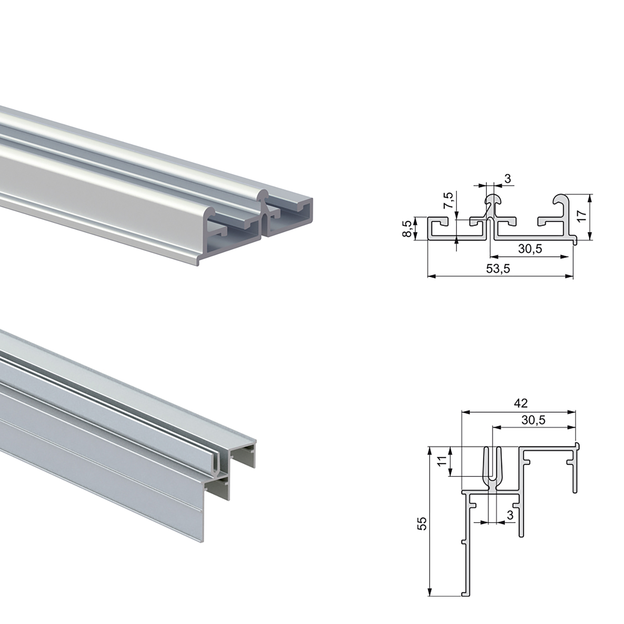 Emuca Sistema corredero Space+ para armario, 2 puertas, espesor 19-20 mm, cierre suave, tableros no incluidos, Anodizado mate