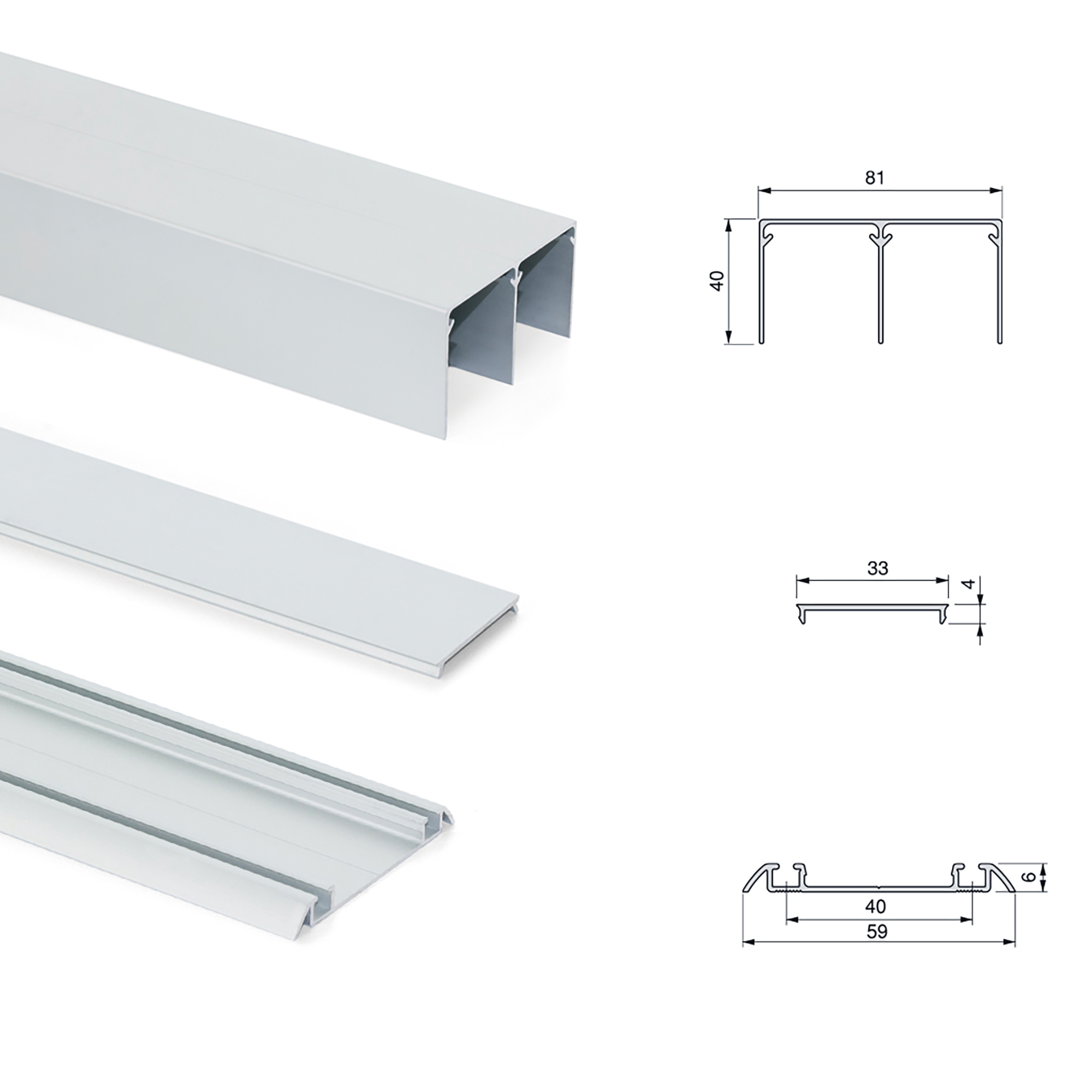 Emuca Sistema corredero Placard para armario de 2 puertas, espesor 18 mm, cierre suave, tableros no incluidos, Anodizado mate