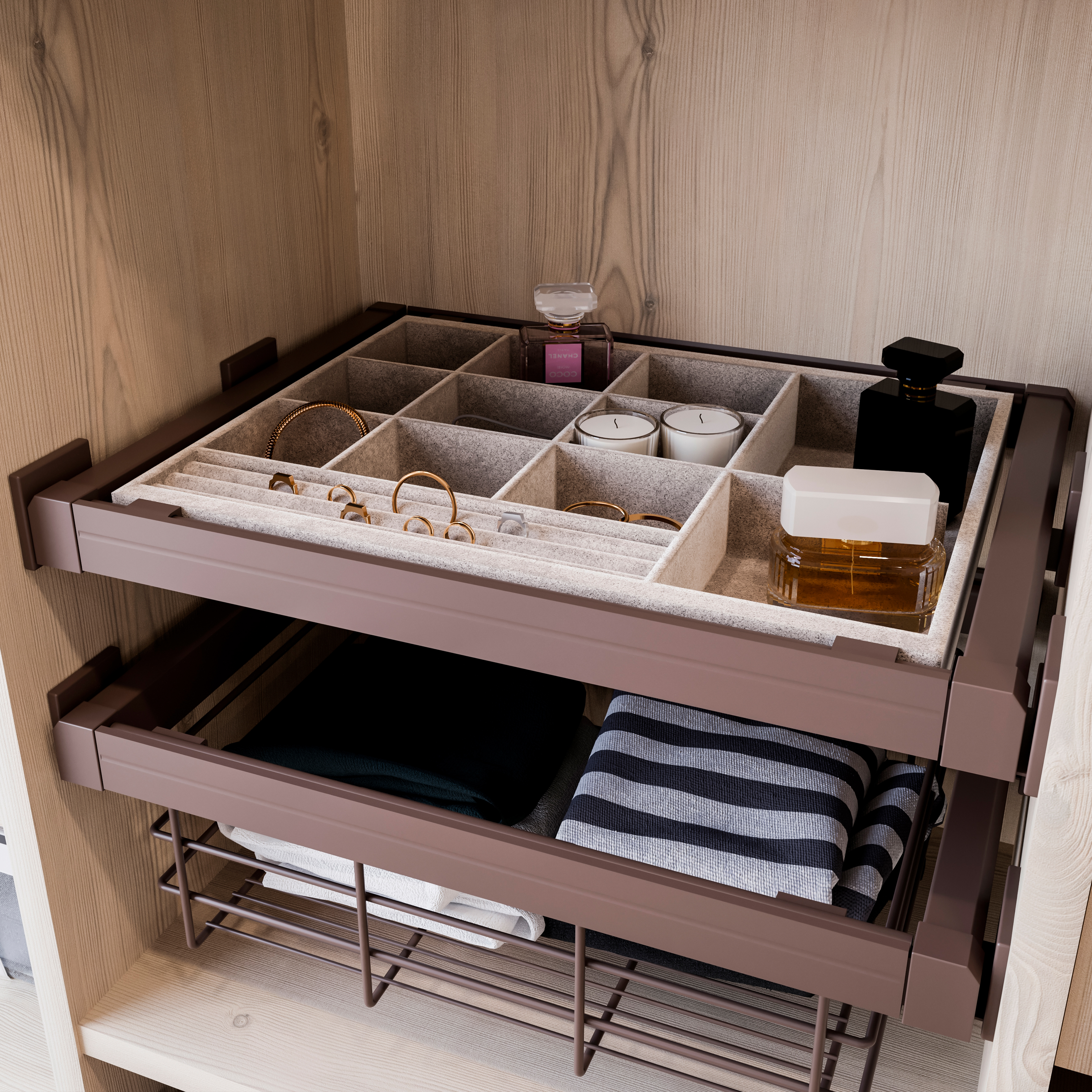 Emuca Kit Joyero y Bastidor de guas, regulable, mdulo de 600 mm, Acero y aluminio, color moka