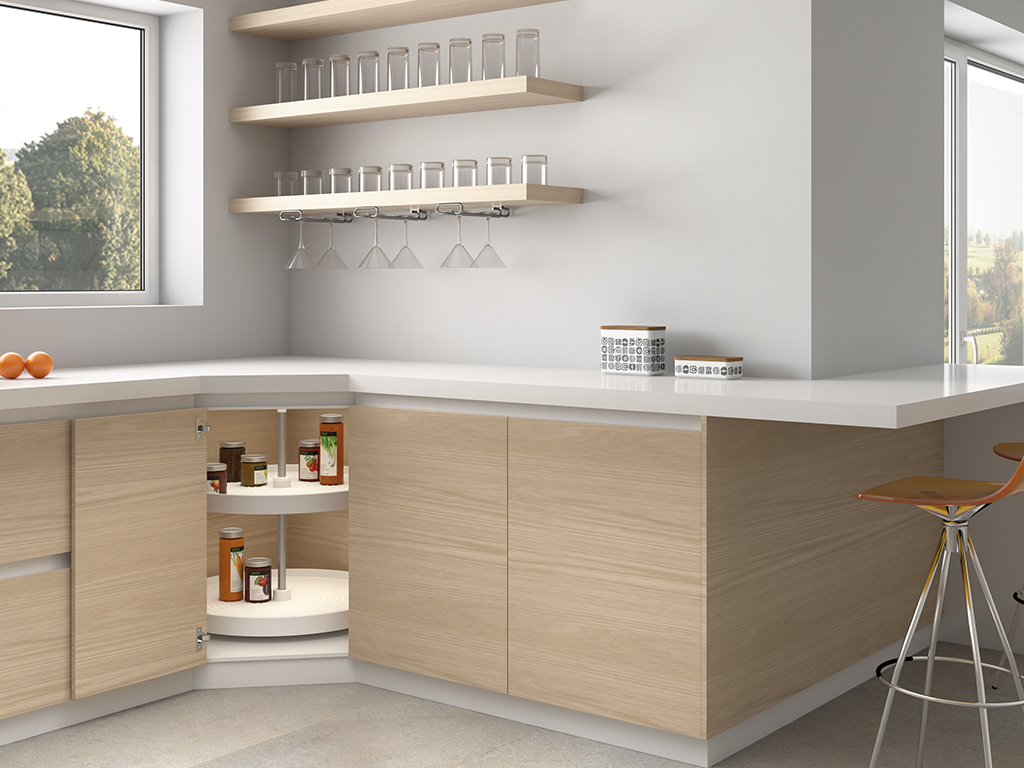 Emuca Juego de bandejas circulares Shelvo para mueble de cocina, 800, Plstico blanco, Plstico y Aluminio