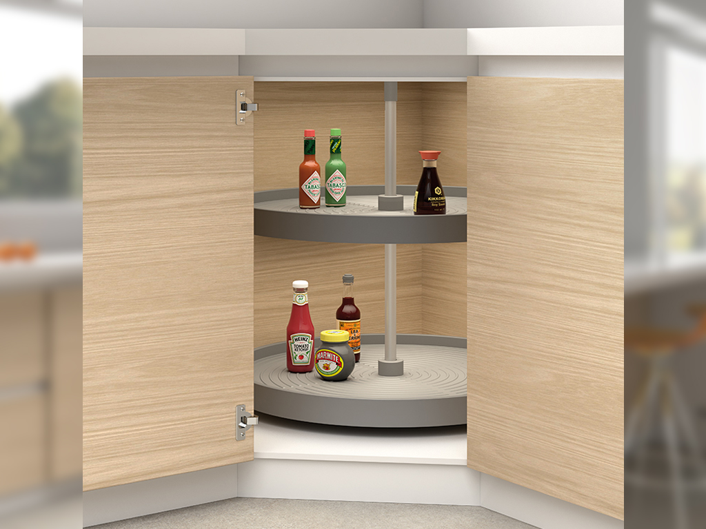 Emuca Juego de bandejas circulares Shelvo para mueble de cocina, 800, Plstico gris, Plstico y Aluminio