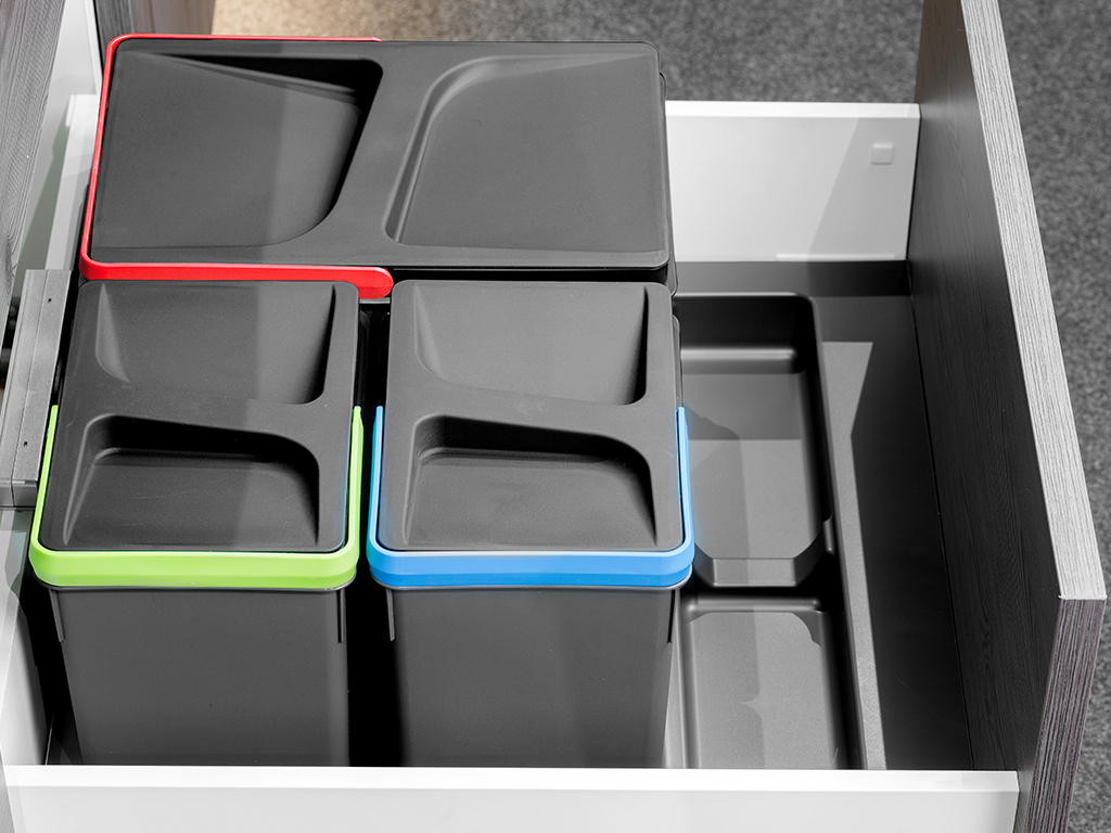 Emuca Base Recycle para contenedores de cajn cocina, 3 huecos, Plstico gris antracita, Plstico