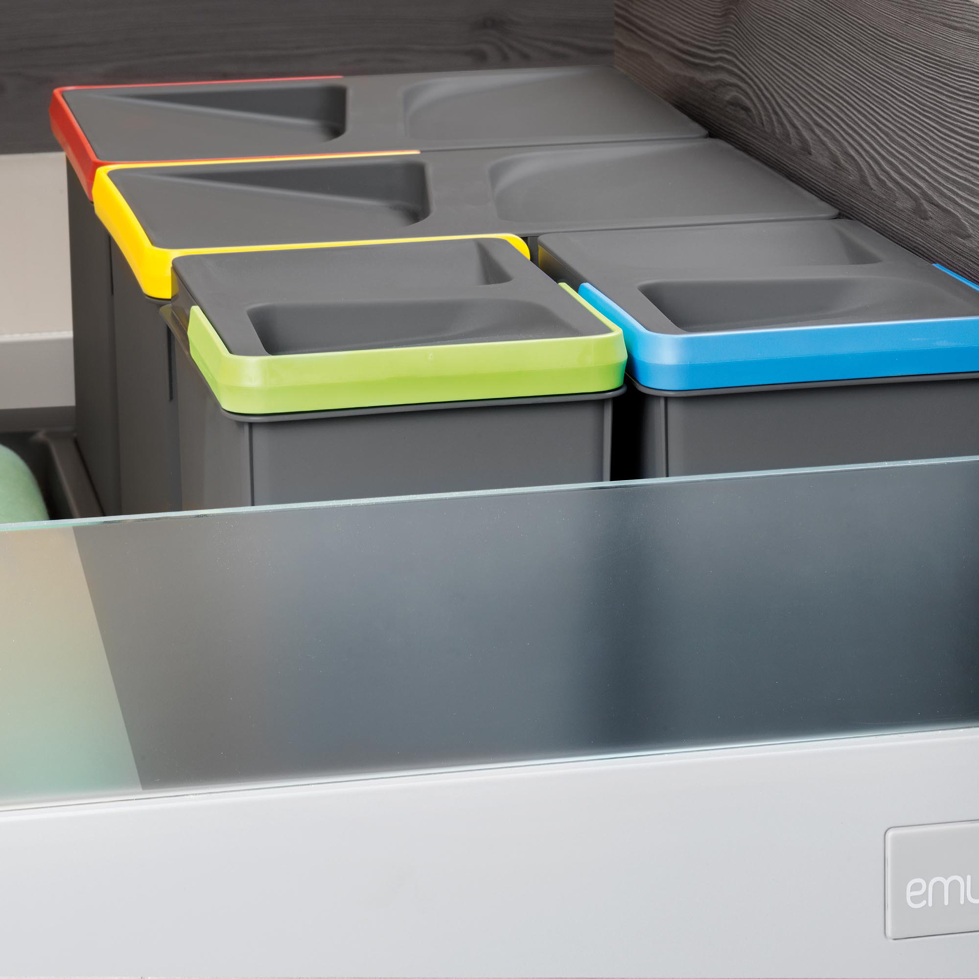 Emuca Contenedores para cajn cocina Recycle, Altura 266, 2x15, Plstico gris antracita, Plstico
