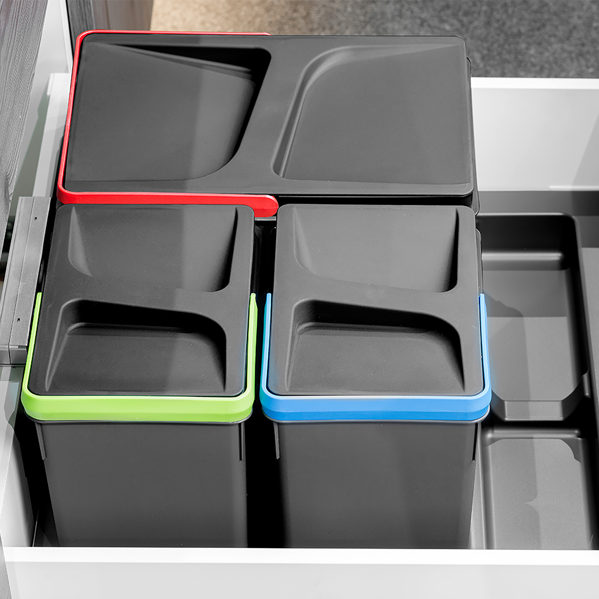 Emuca Contenedores para cajn de cocina Recycle, Altura 216, 1x12 + 2x6, Plstico gris antracita, Plstico