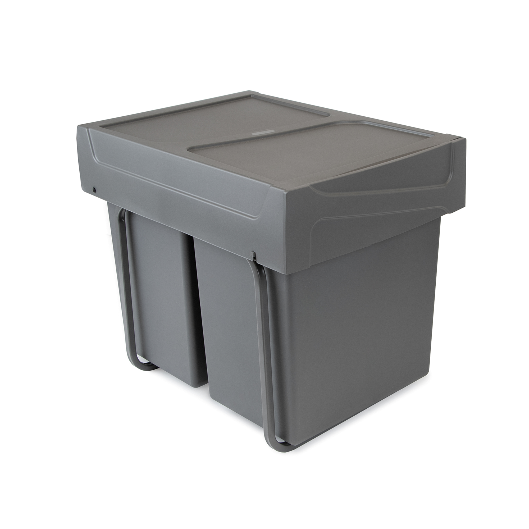 Emuca Contenedores de reciclaje Recycle para cocina, 2 x 20 L, fijacin inferior y extraccin manual, Plstico gris antracita