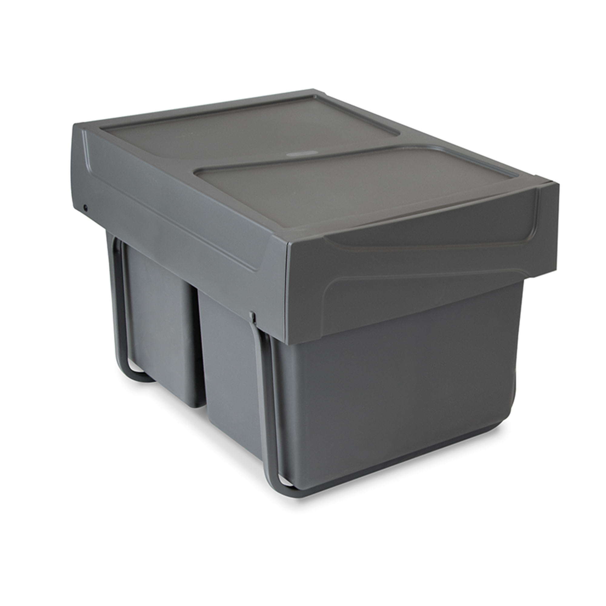 Emuca Contenedores de reciclaje para cocina, 2 x 15 L, fijacin inferior y extraccin manual., Plstico gris antracita