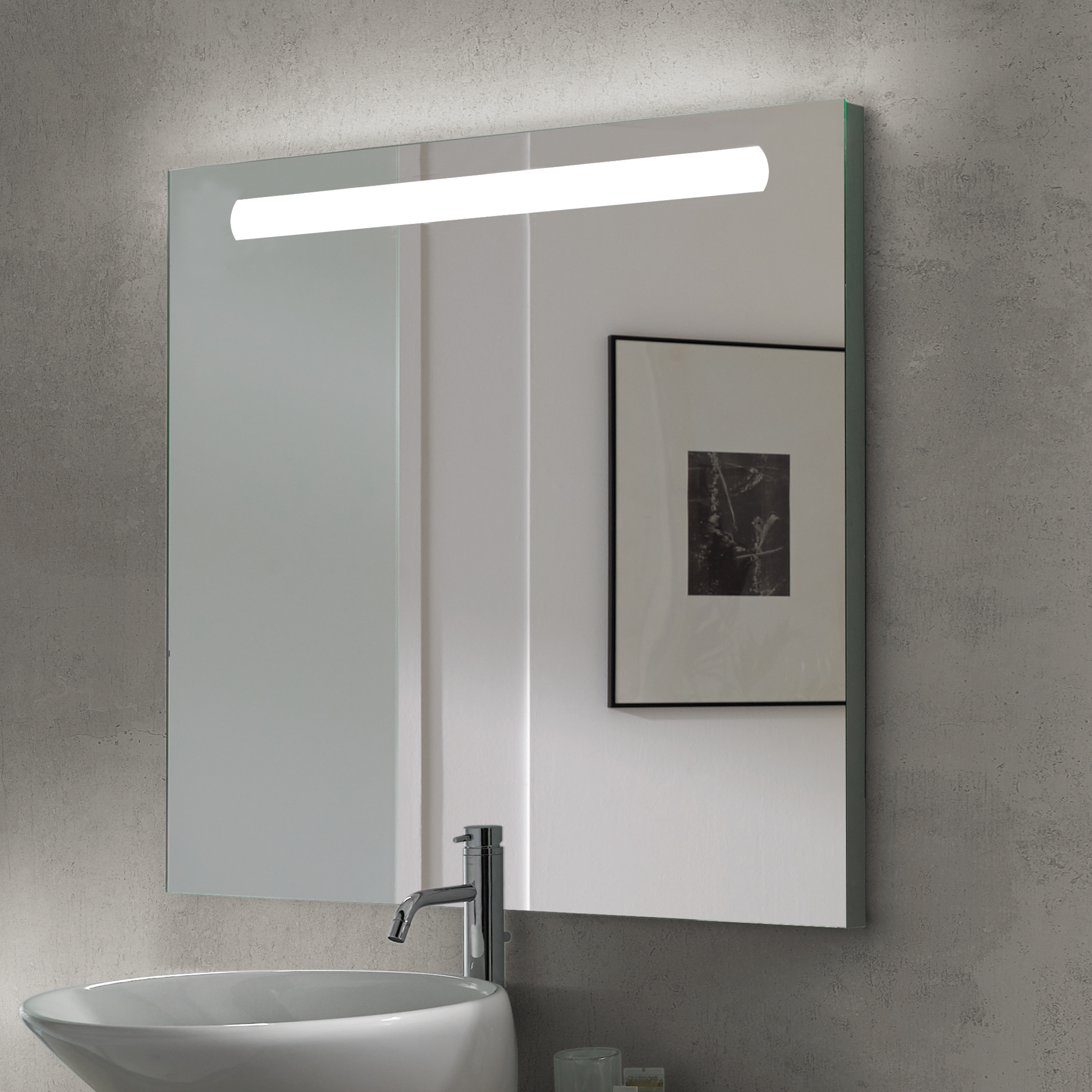 Emuca Espejo de bao Pegasus con iluminacin LED frontal, rectangular 600 x 700 mm, AC 230V 50Hz, 6 W, Aluminio y Cristal