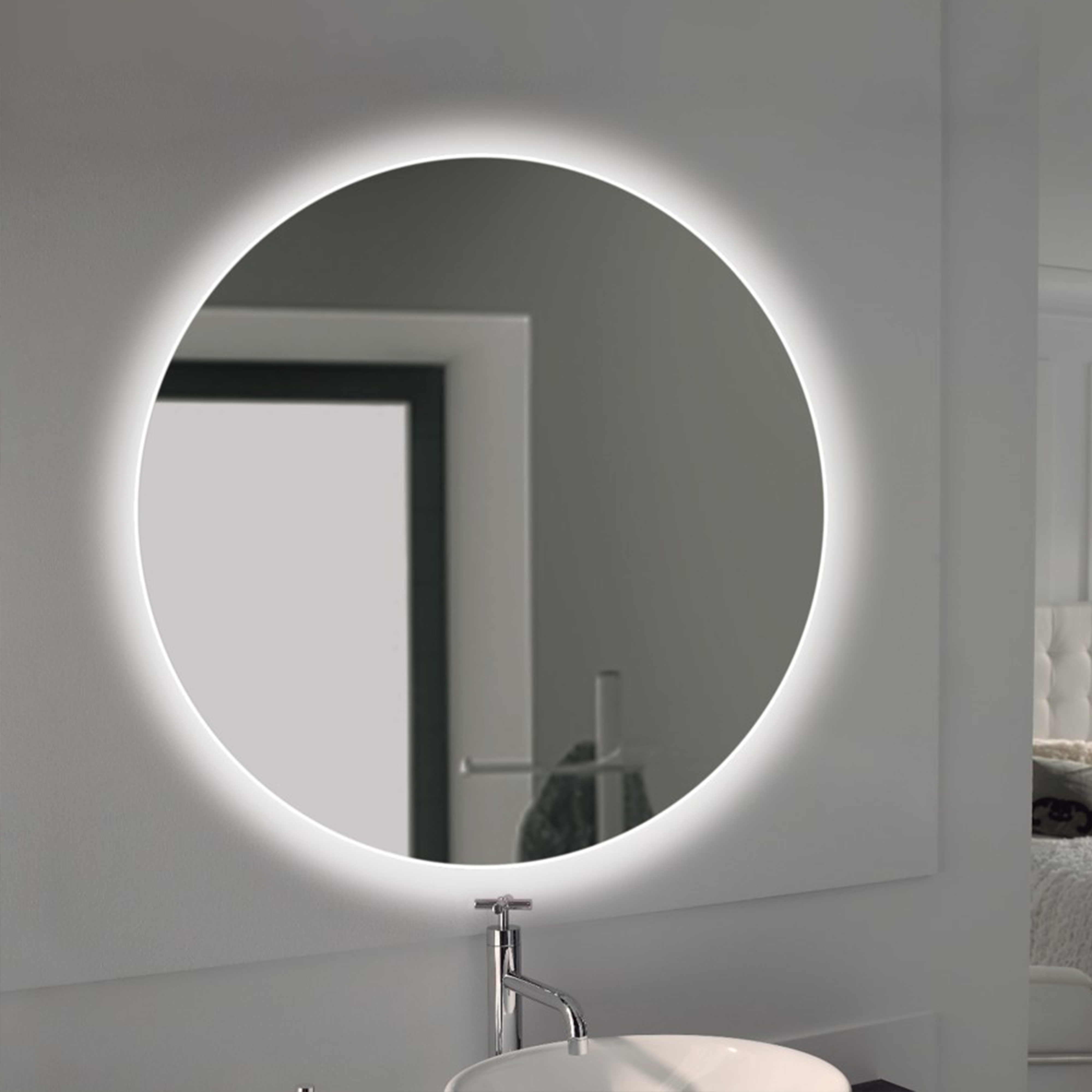 Emuca Espejo de bao Cassiopeia con iluminacin LED decorativa, dimetro 60 cm, AC 230V 50Hz, 20 W + 12 W, Aluminio y Cristal