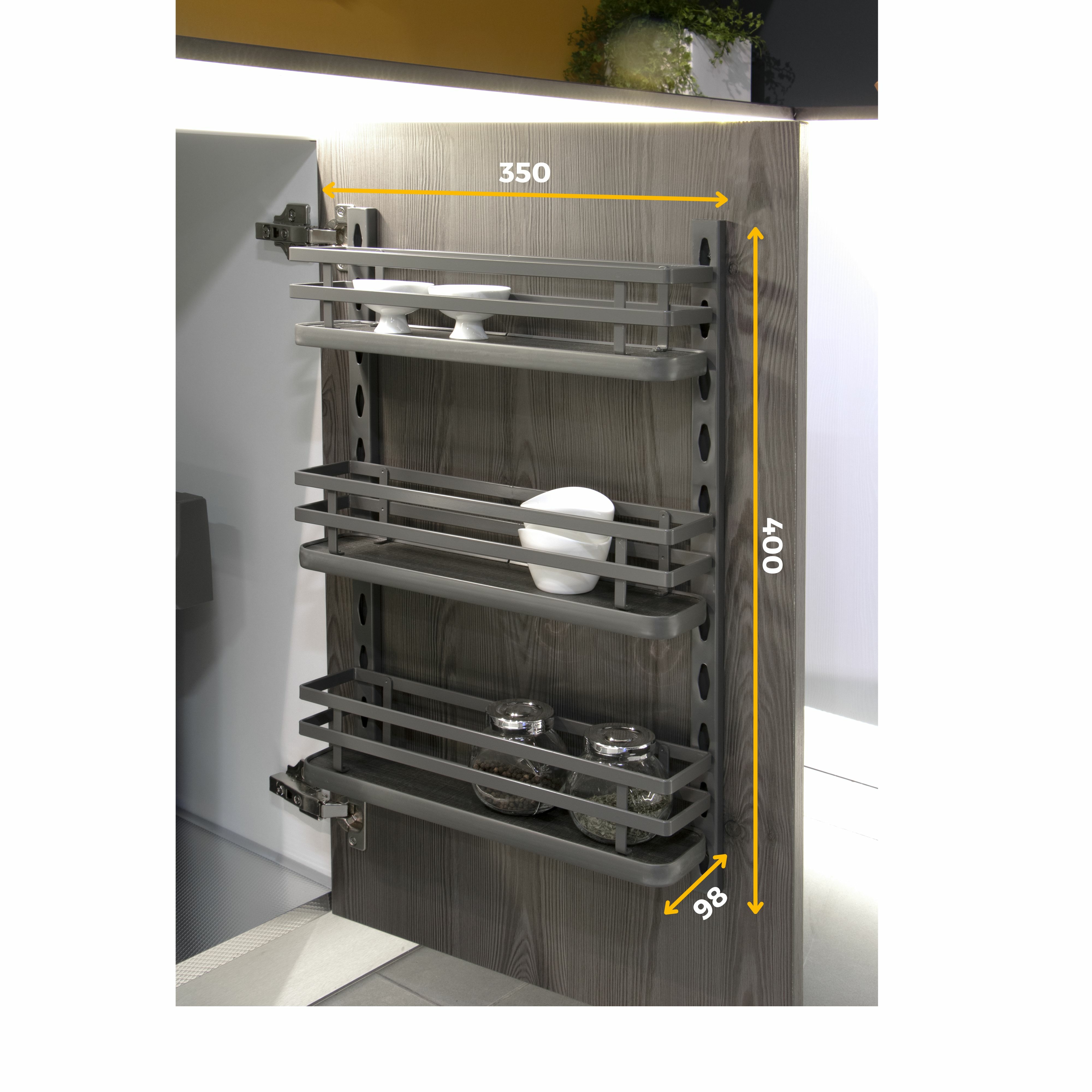 Emuca Especiero de 3 bandejas Titane para mueble de cocina o pared., Gris antracita, Acero