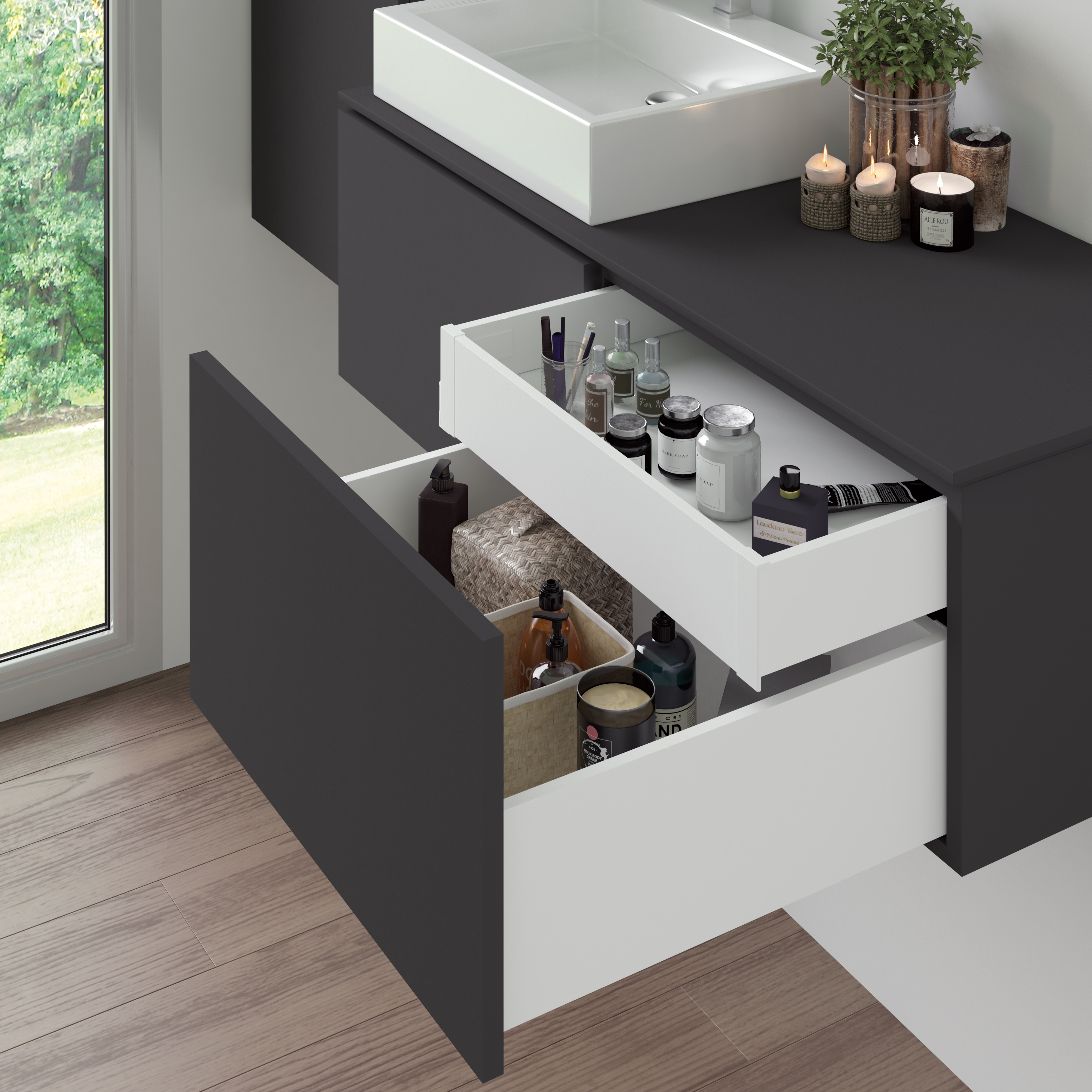 Emuca Kit de cajn para cocina o bao Vertex de altura 178 mm con tableros incluidos, 450, Pintado blanco, Varios