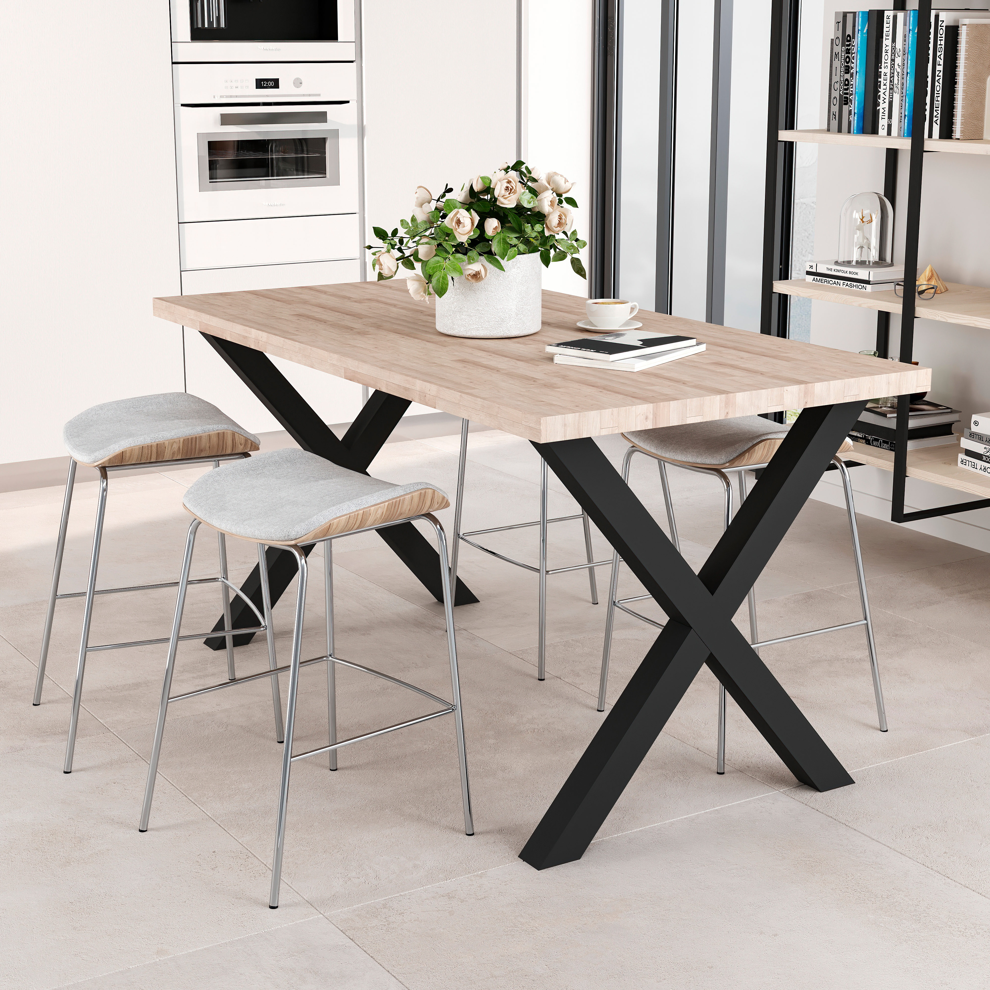 Emuca Patas Cross para mesa, 695, Pintado negro, Acero