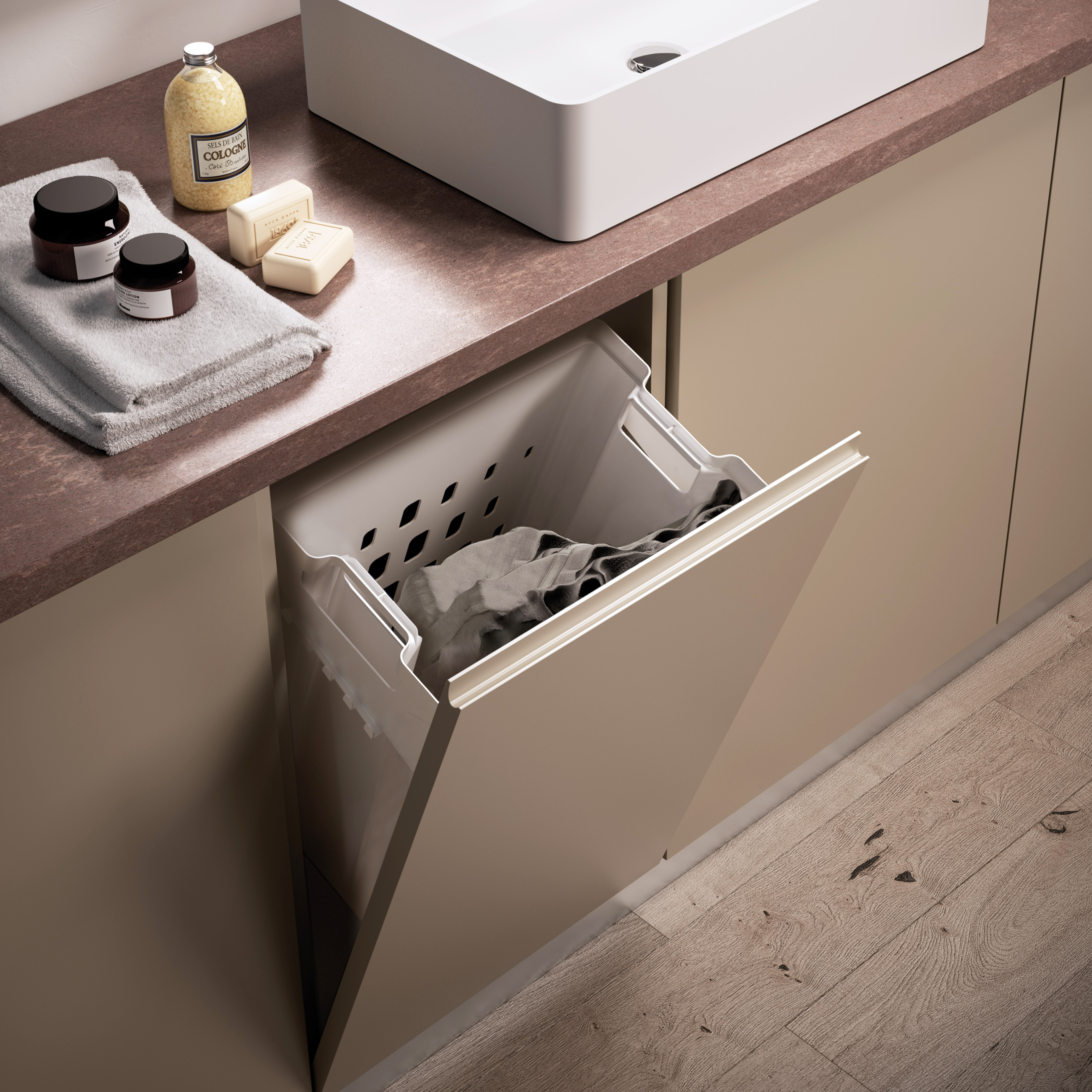 Emuca Cesto lavandera Laundry para mdulo, Plstico blanco, Plstico y Acero