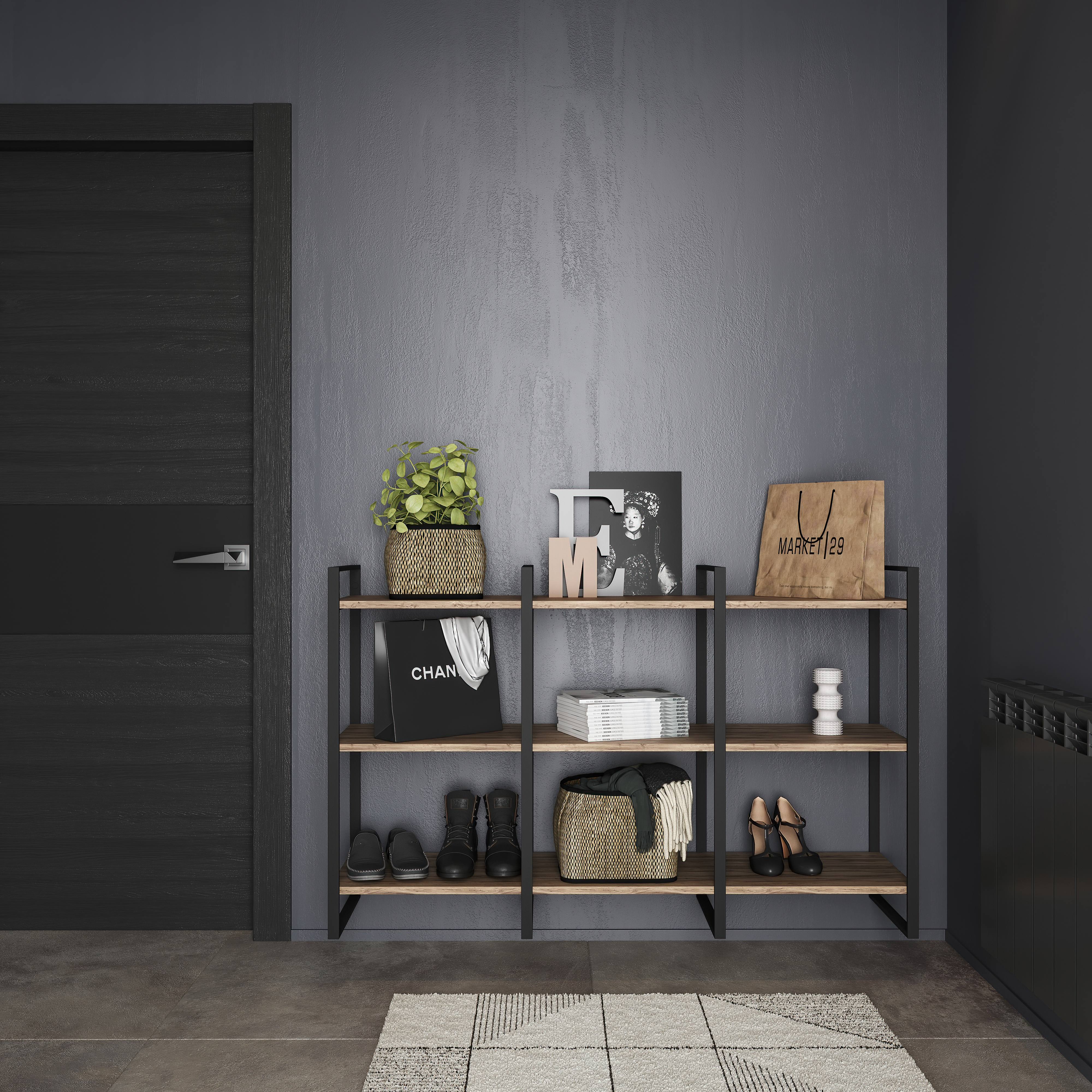 Emuca Estructura para estantera Lader, 830, Pintado negro, Acero