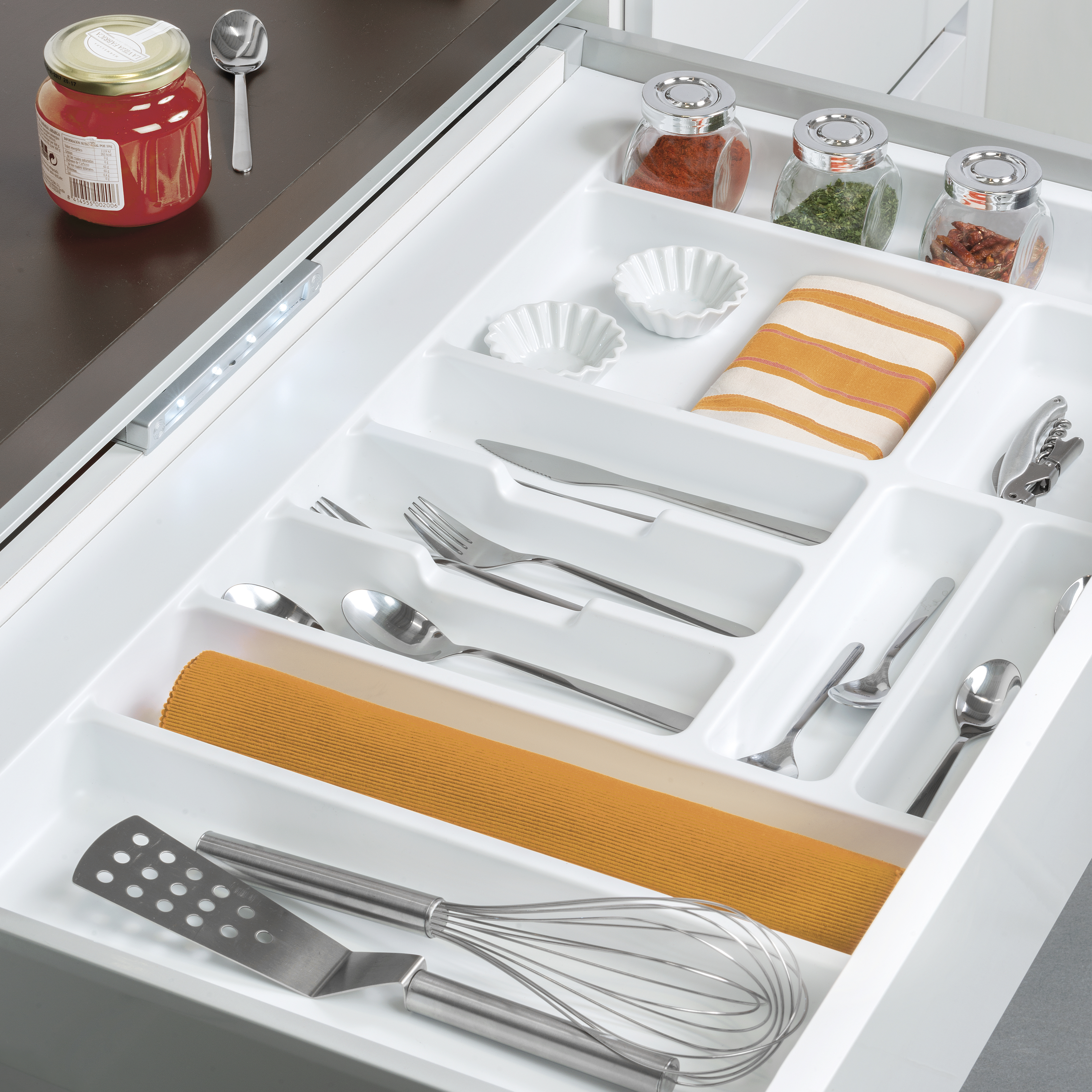 Emuca Cubertero Optima Vertex/Concept 500mm (Tablero 16mm), 900, Plstico blanco, Plstico