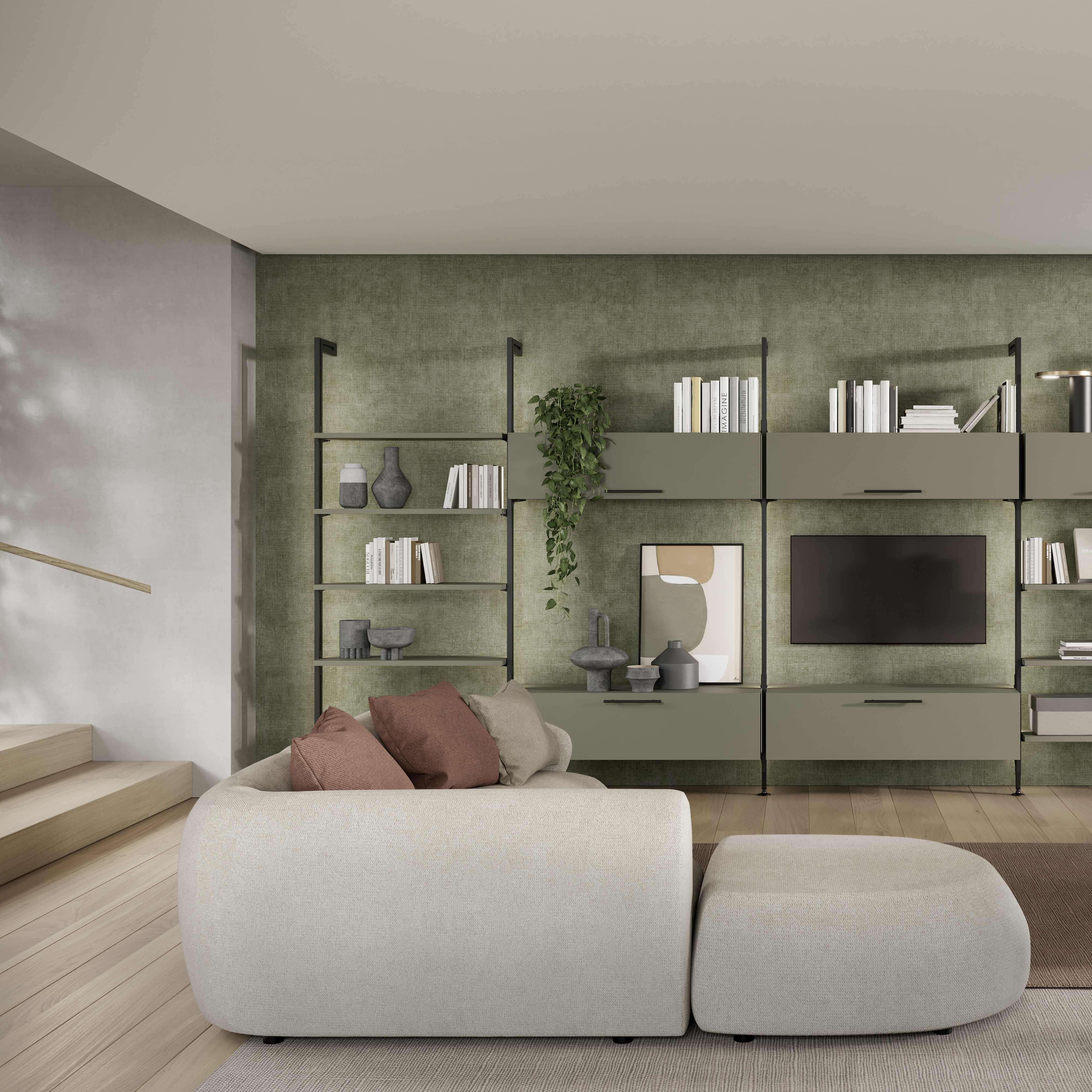 Emuca Kit Estructura Modular Zero con herrajes y 2 perfiles para Montaje al Suelo y a Pared con nivelador Rectangular, Aluminio y Zamak, negro texturizado