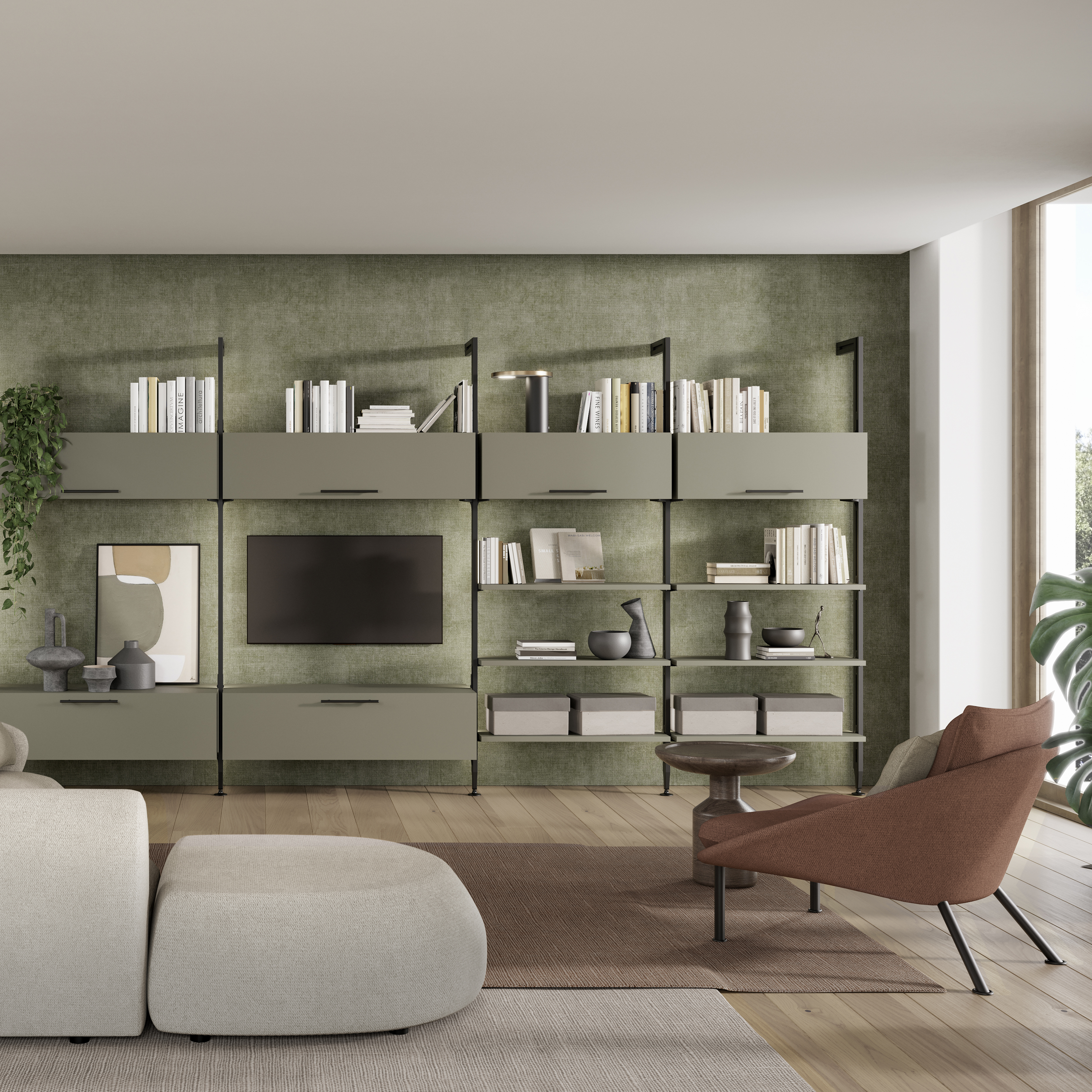 Emuca Kit Estructura Modular Zero con herrajes y 3 perfiles para Montaje al Suelo y a Pared con nivelador Rectangular, Aluminio y Zamak, negro texturizado