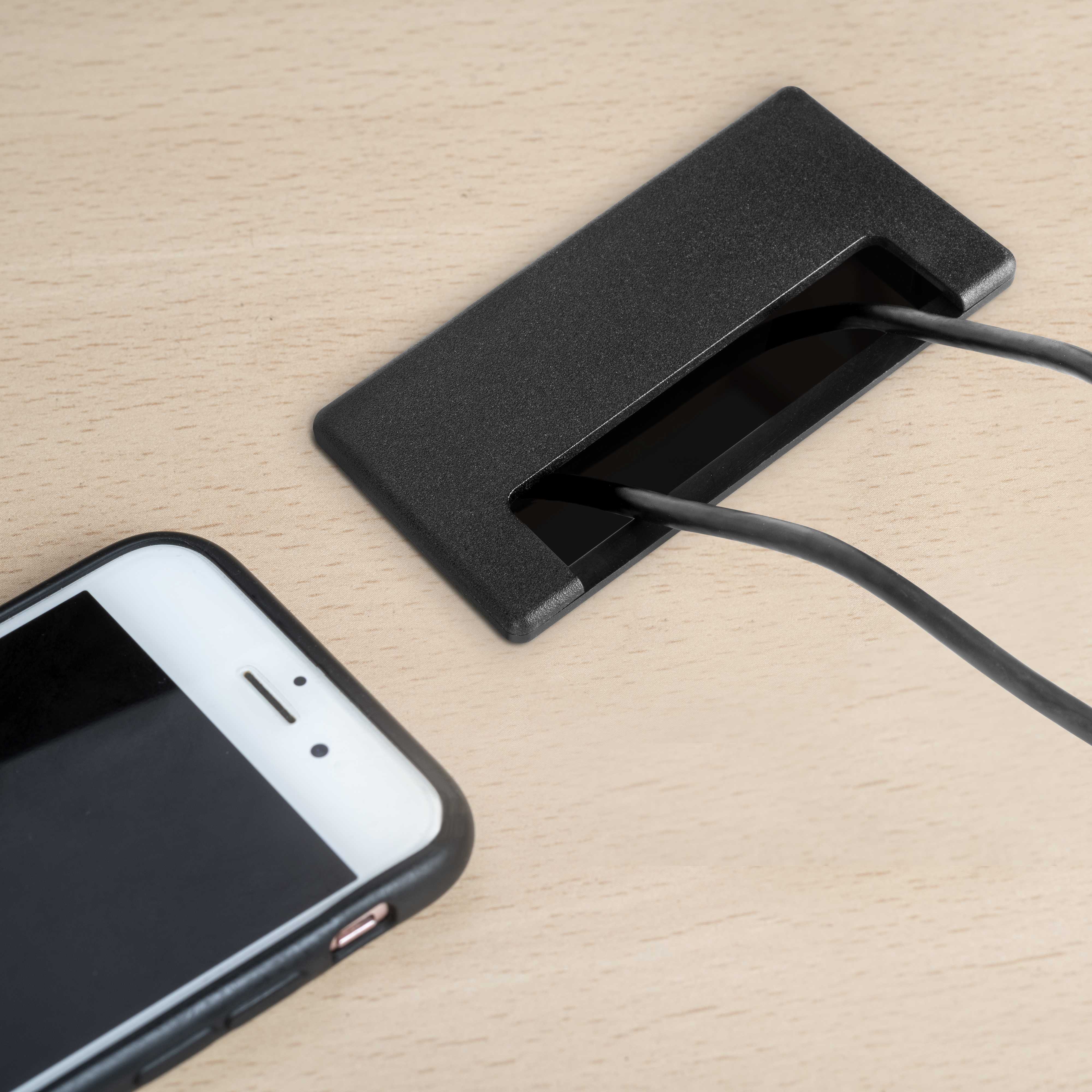 Emuca Pasacables Plasquare 1 para mesa, Plstico negro, Plstico
