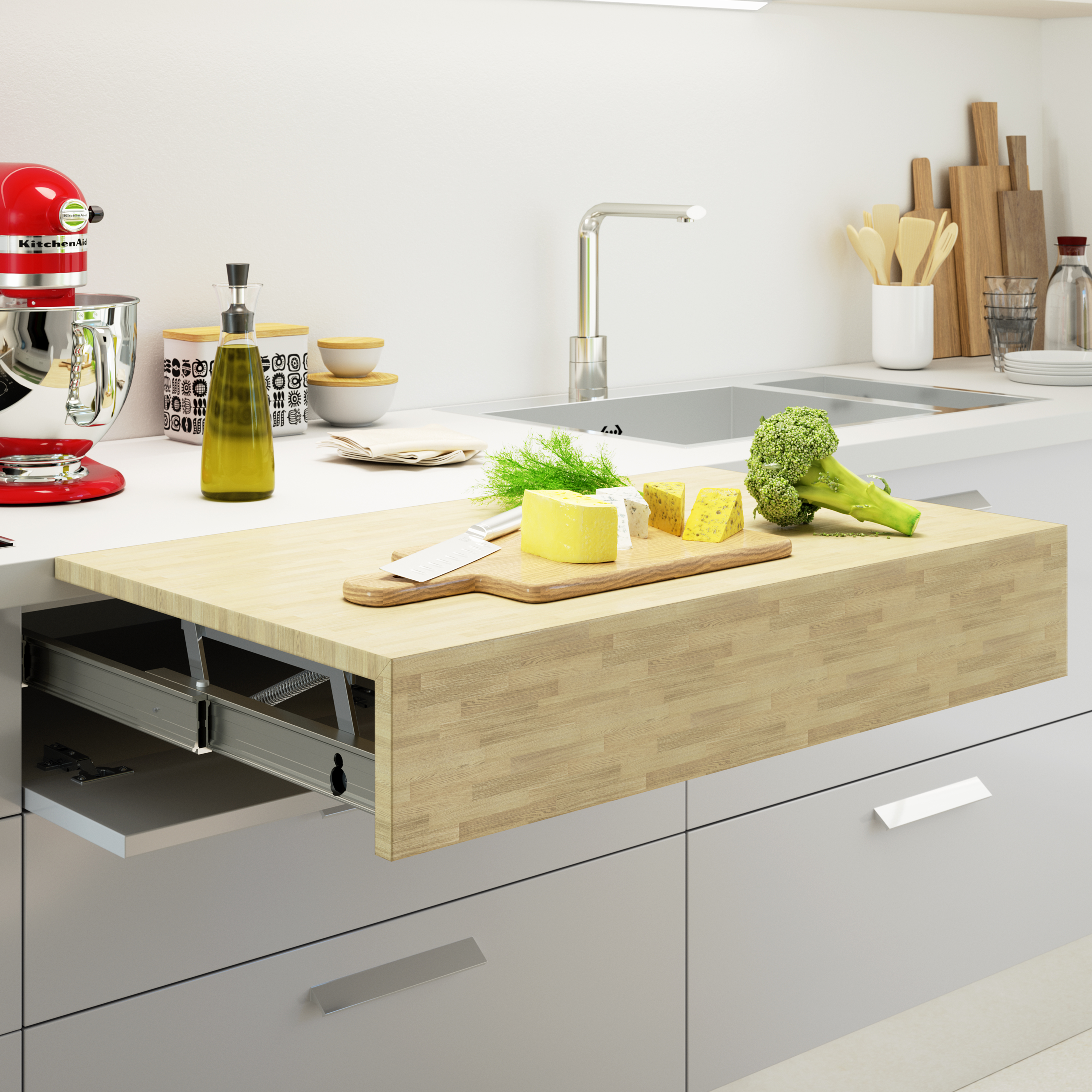 Emuca Guas para mesa extensible y elevable Opl Top, Anodizado inox, Aluminio