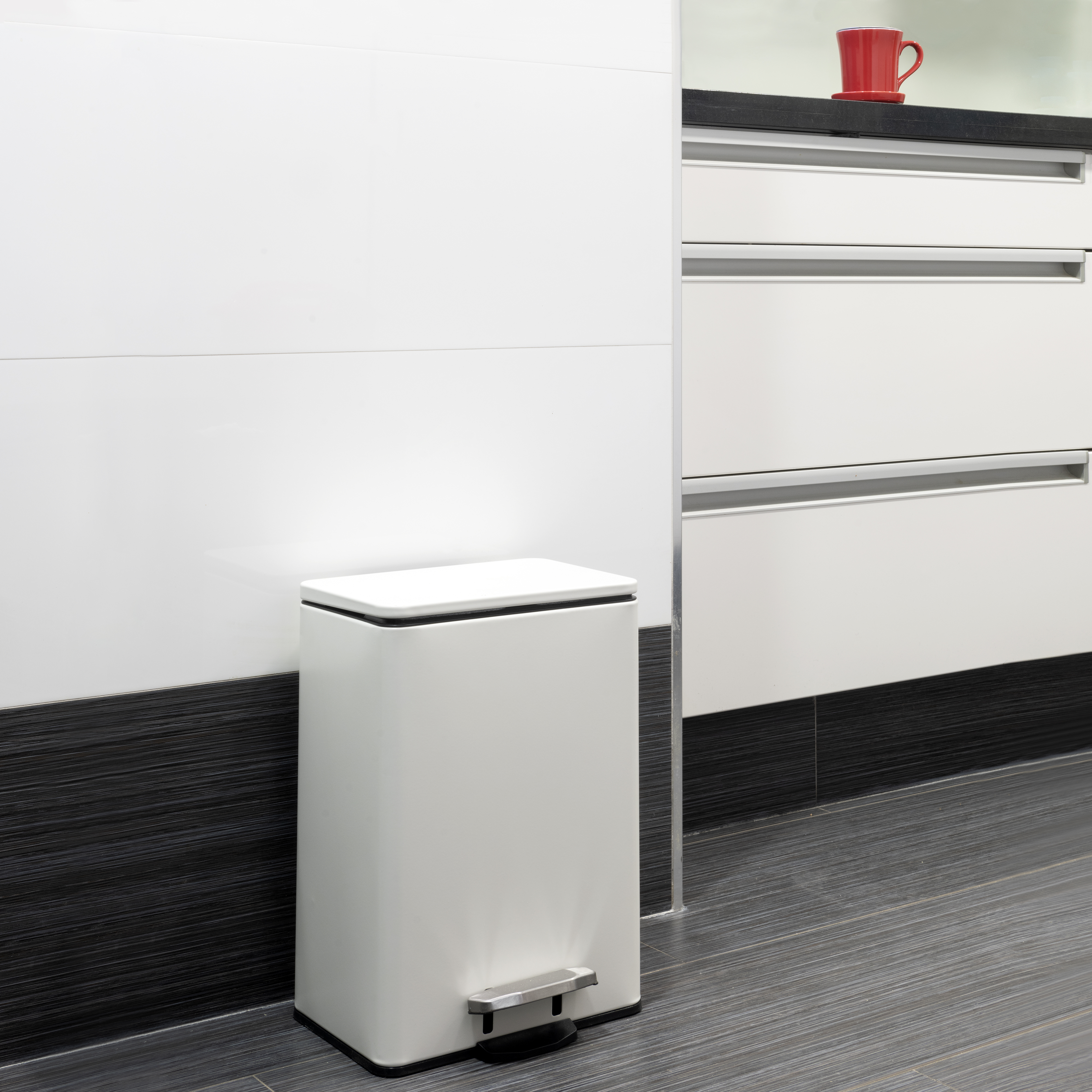 Emuca Contenedor exterior Recycle rectangular con apertura pedal, Pintado blanco, Aluminio