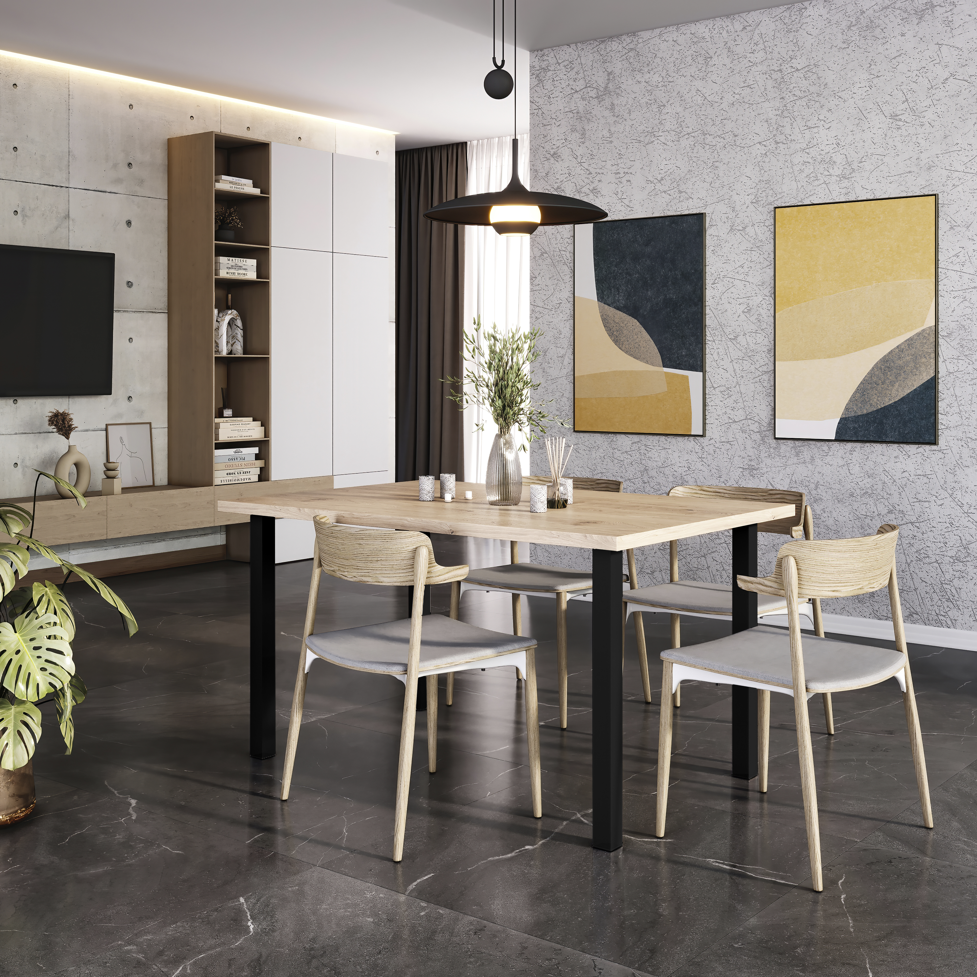 Emuca Patas cuadradas para mesa, 50x50mm, Pintado negro, Acero