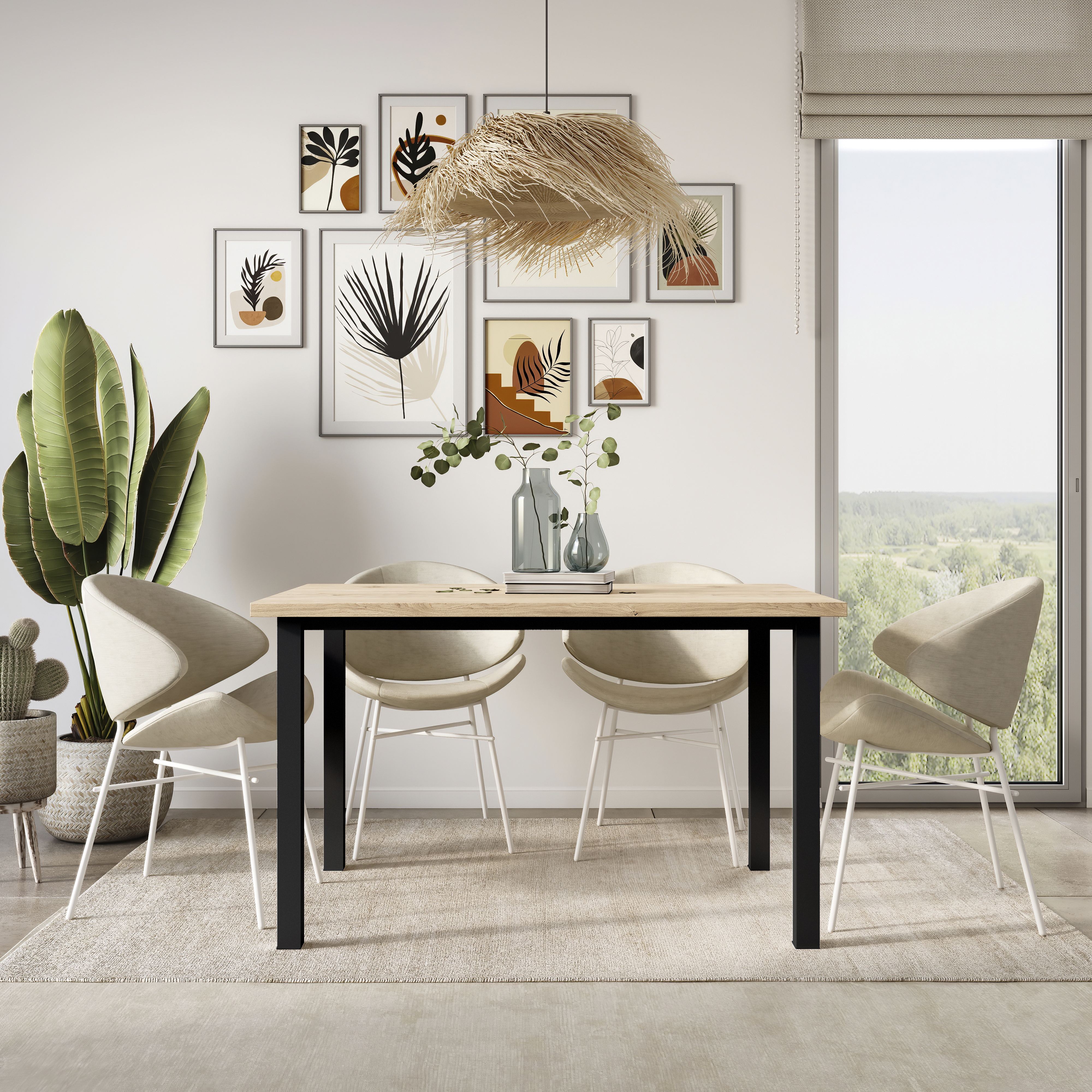 Emuca Patas cuadradas y estructura para mesa, 50x50mm, 1.150x750, Pintado negro, Acero