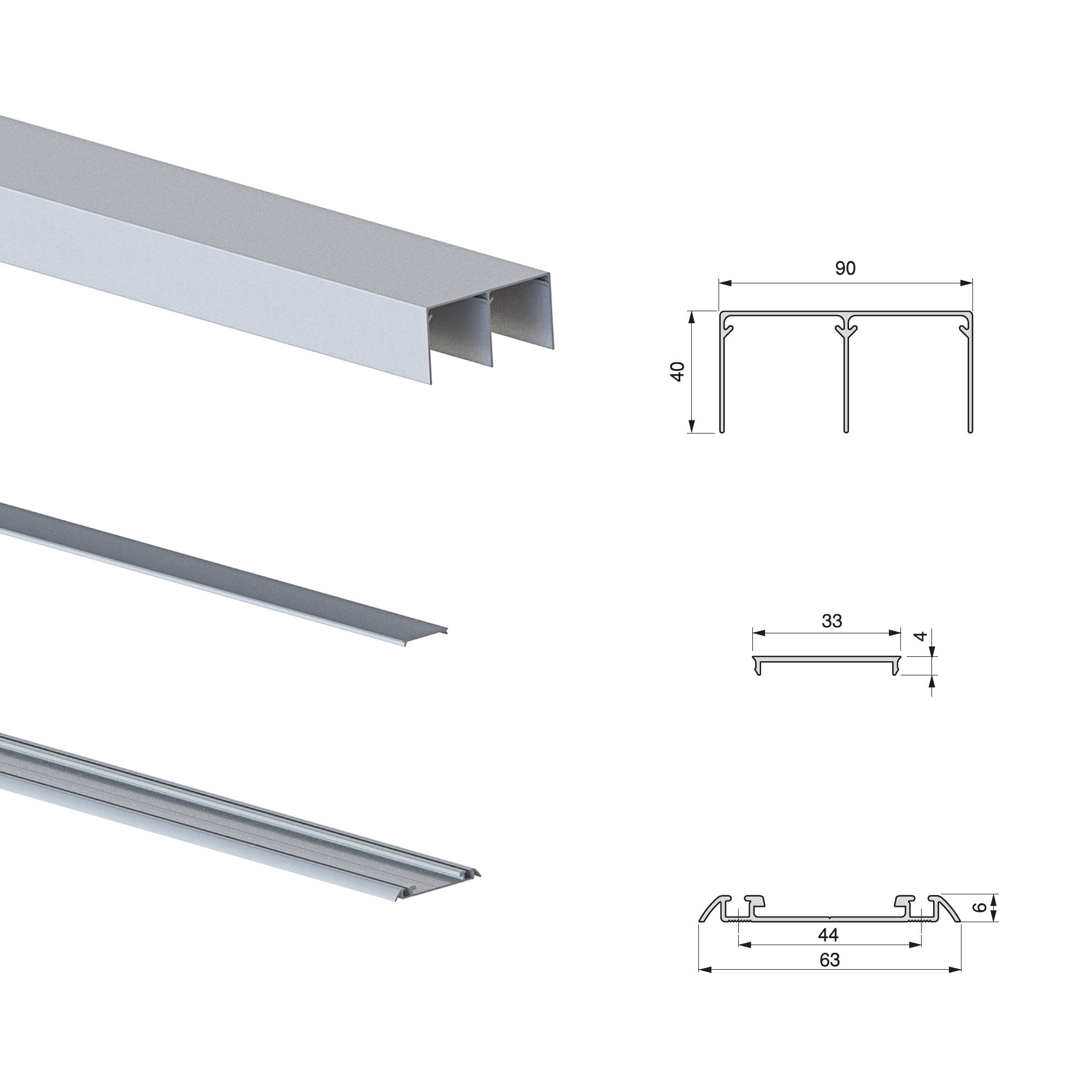 Kit de herrajes para armario de 2 puertas correderas y cierre suave Placard  81, perfil Sharp, espesor 16mm, tableros no incluidos, Anodizado mate