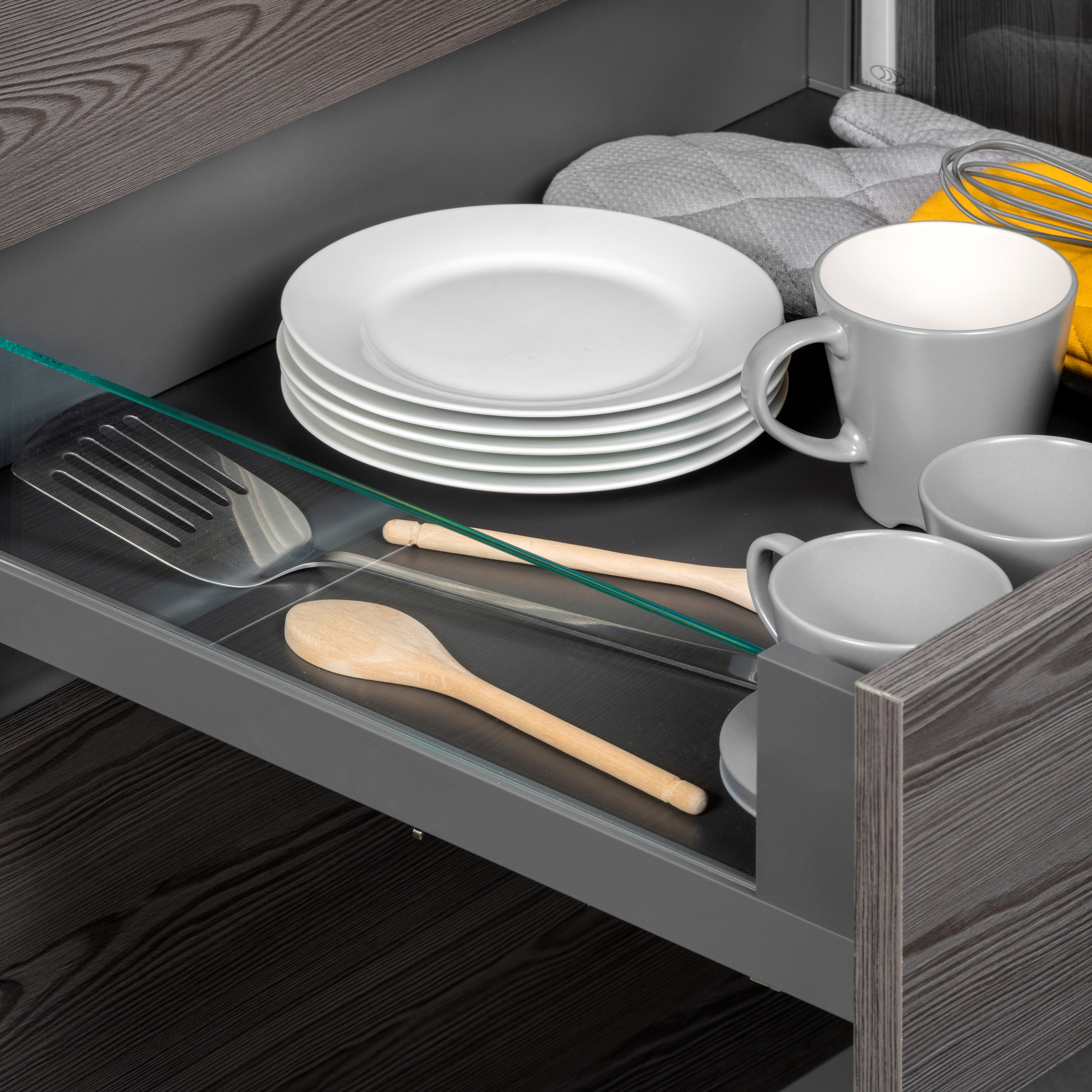 Emuca Cajn exterior Vertex 40 kg con lateral de vidrio de altura 131 mm, 500, Gris antracita