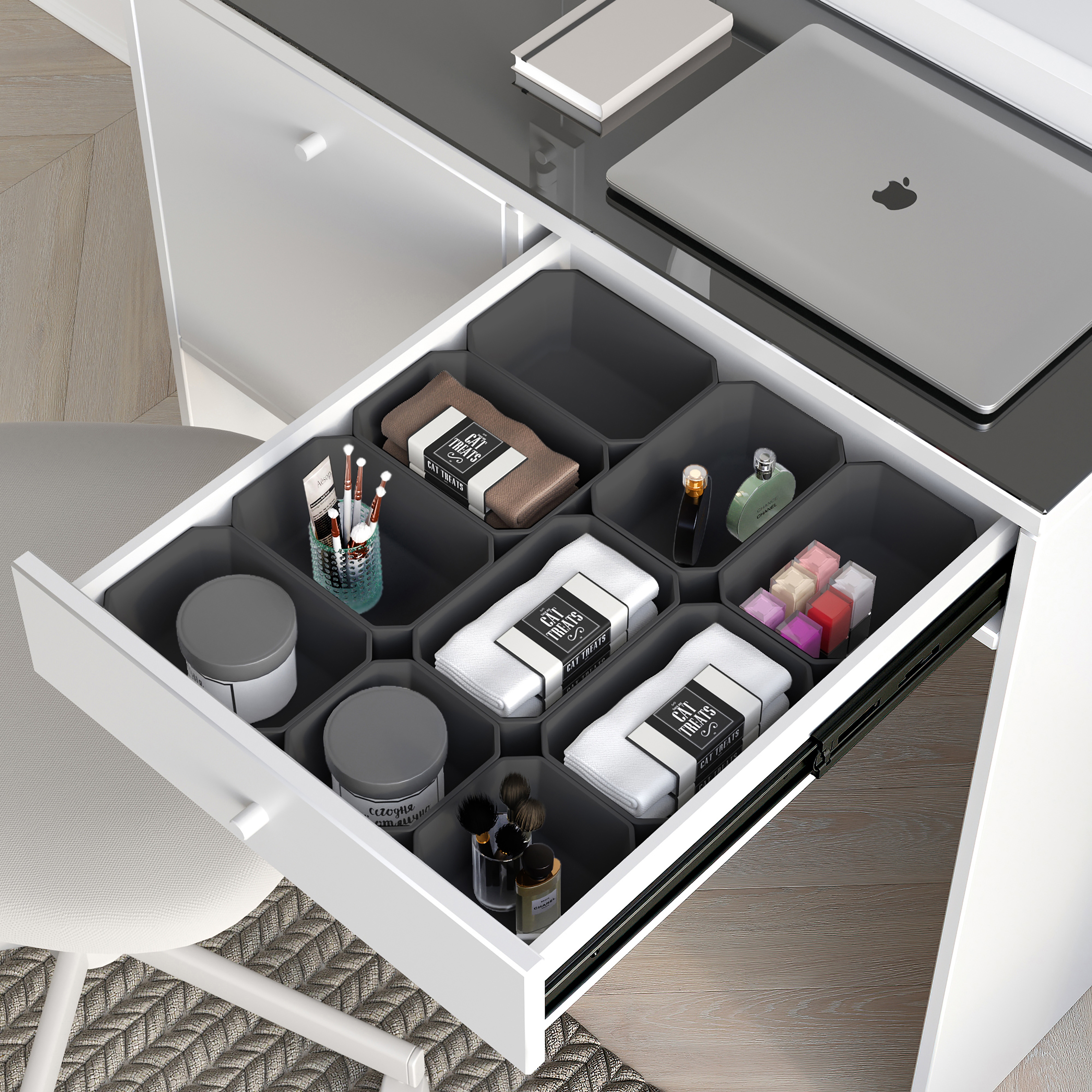Emuca Cubos para organizadores de cajn de bao Tidy, Plstico gris antracita, Plstico, 10 cubos