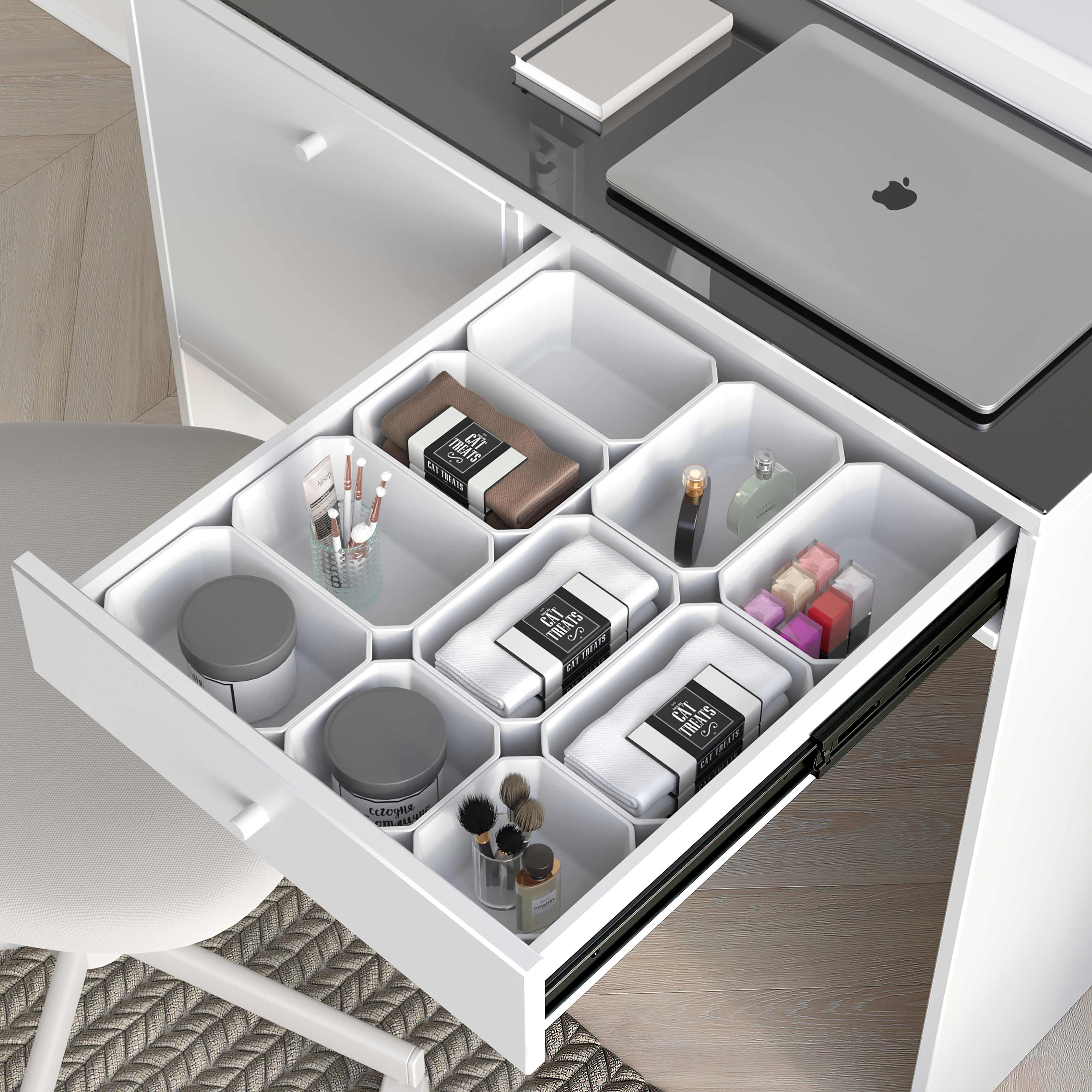 Emuca Cubos para organizadores de cajn de bao Tidy, Plstico blanco, Plstico, 10 cubos