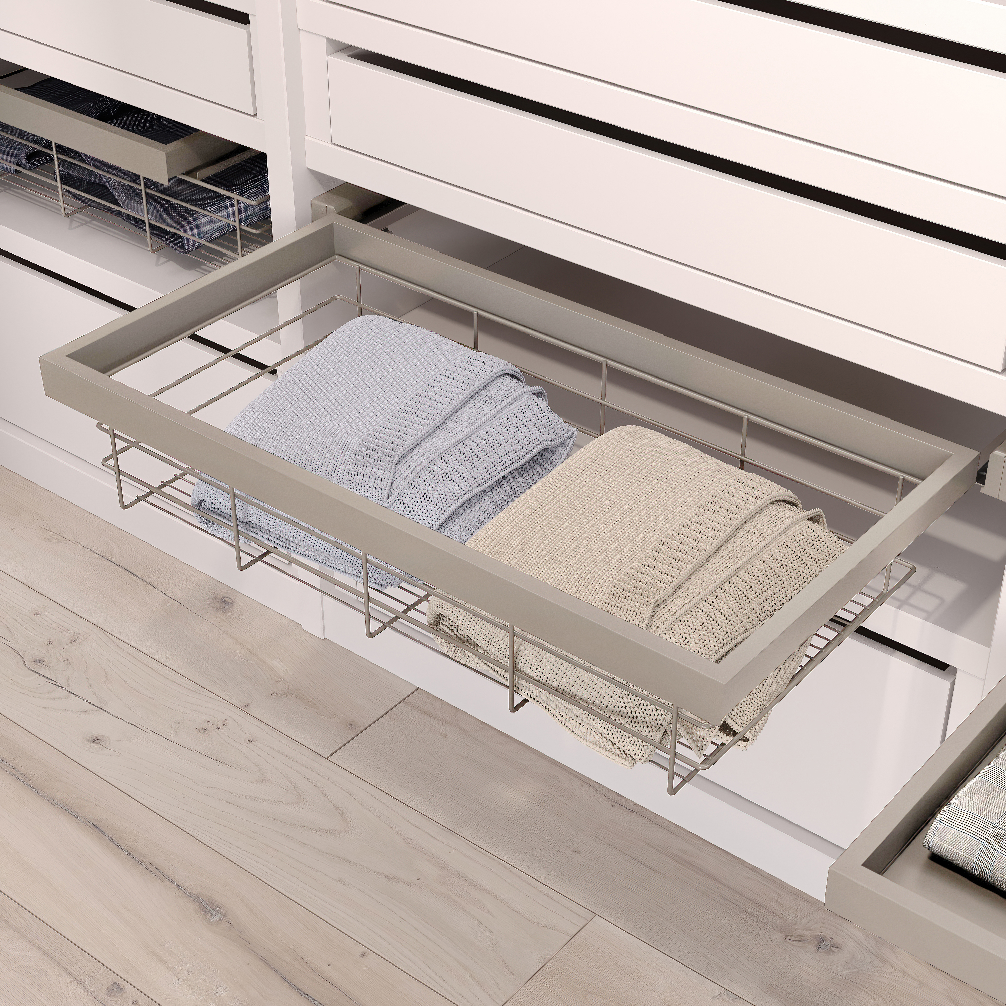 Emuca Kit de cesta de alambre y bastidor de guas con cierre suave para armario, regulable, mdulo 600mm, Gris piedra