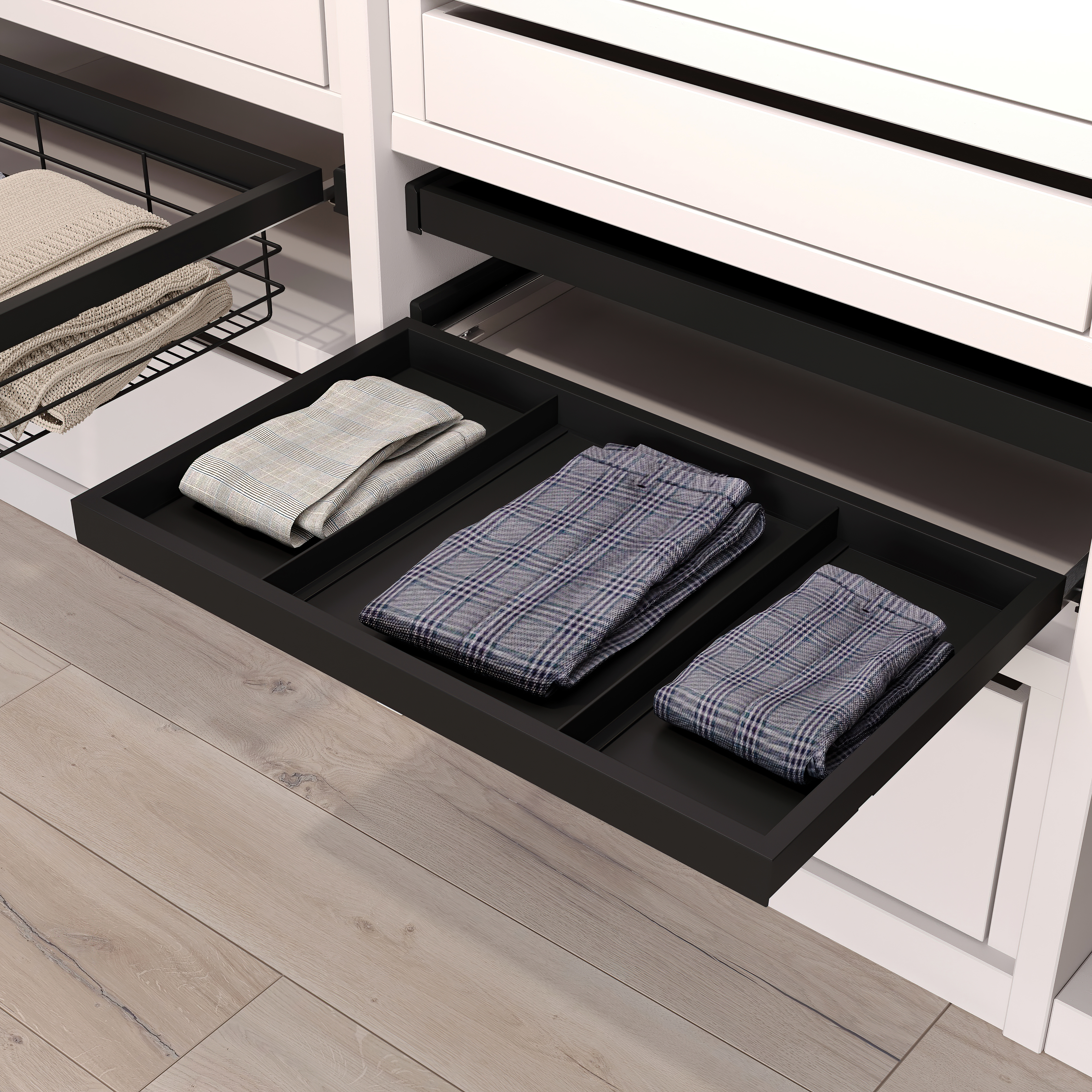 Emuca Kit de bandeja y bastidor de guas con cierre suave para armarios, regulable, mdulo 600mm, Negro texturizado